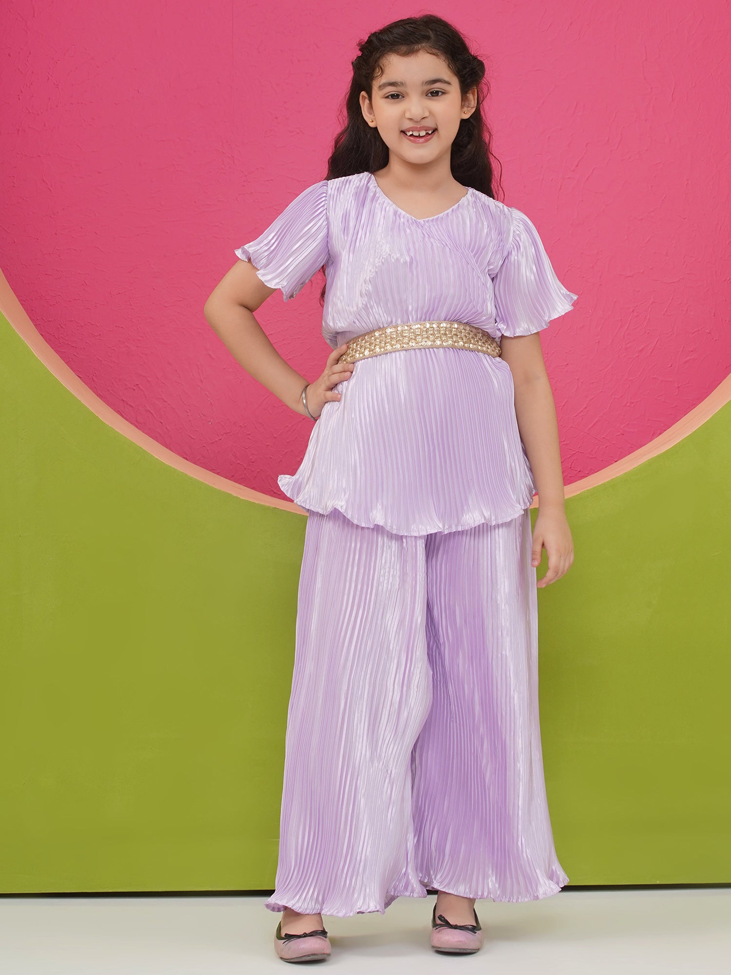 Girls Satin Lavender Indo Western - AJ Dezines