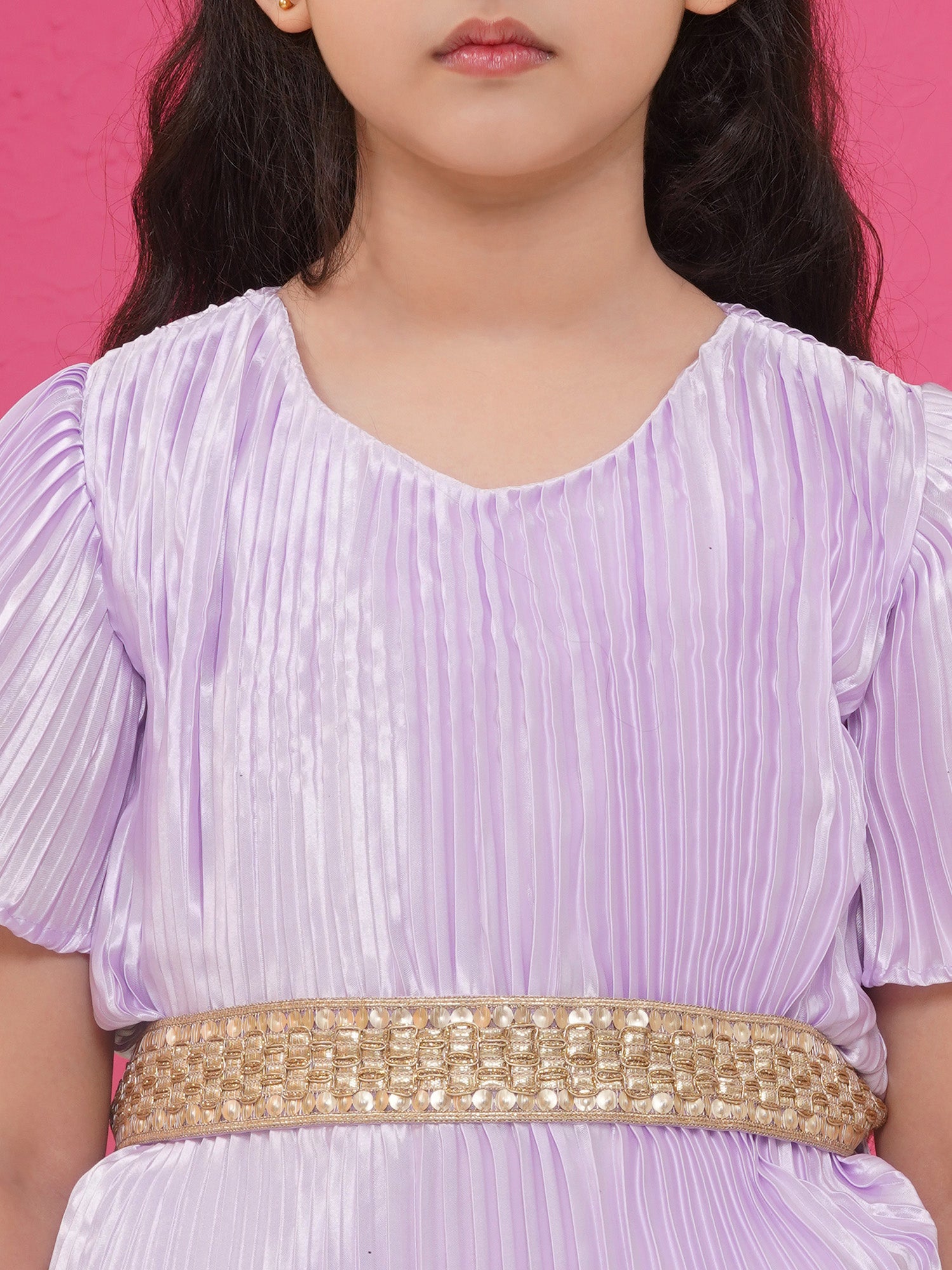 Girls Satin Lavender Indo Western - AJ Dezines