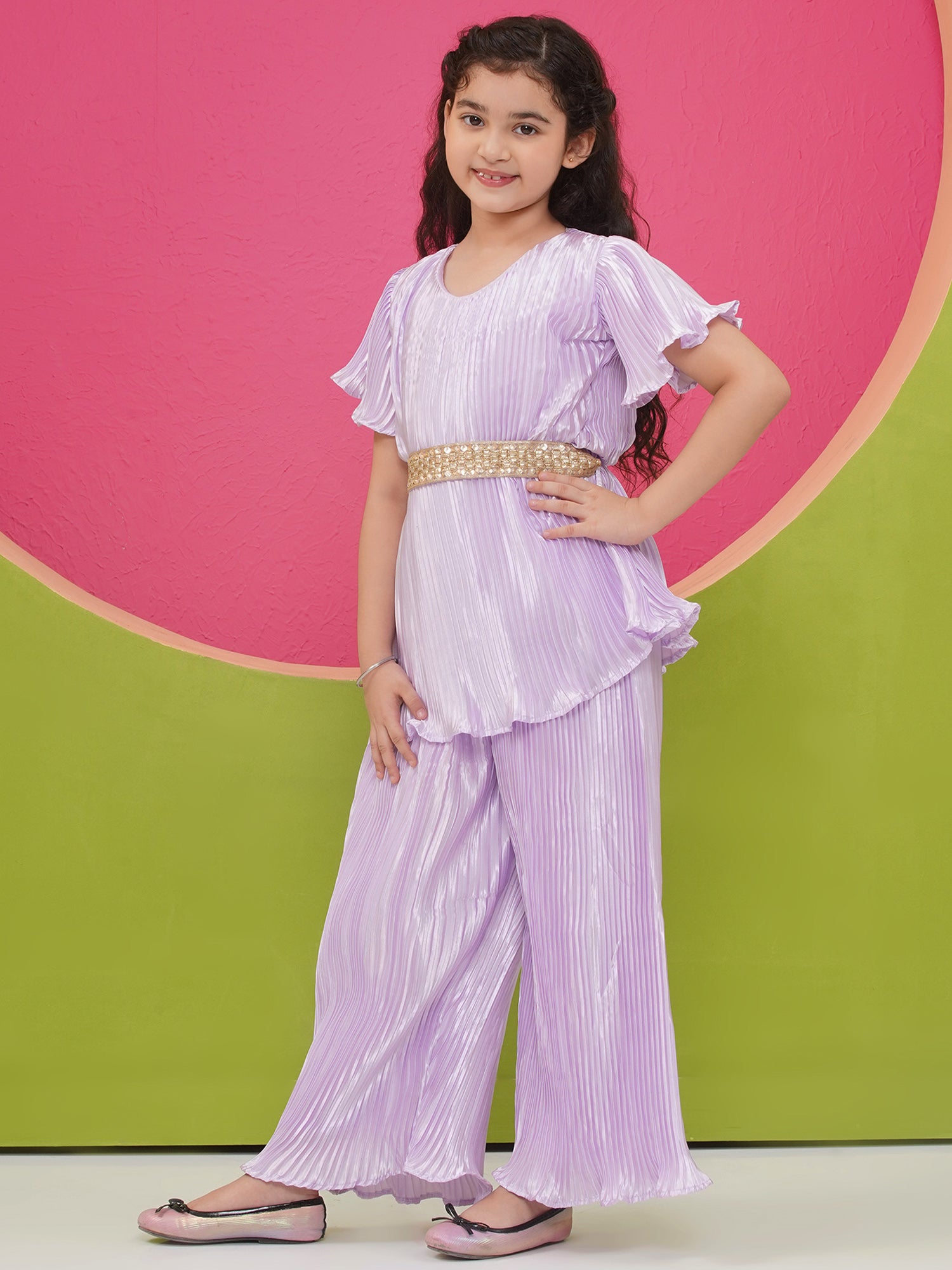 Girls Satin Lavender Indo Western - AJ Dezines