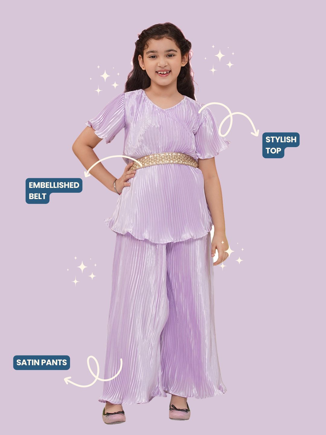 Girls Satin Lavender Indo Western - AJ Dezines