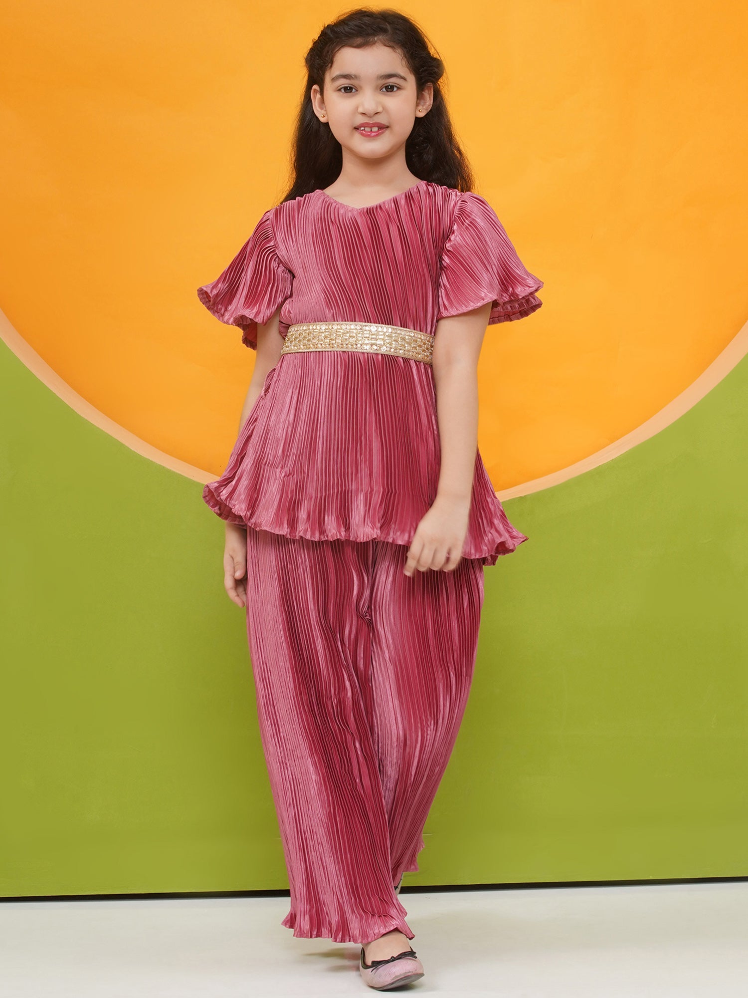 Girls Satin Pink Indo Western - AJ Dezines