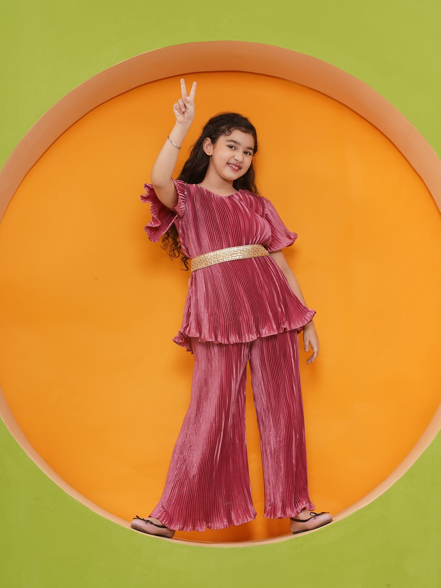 Girls Satin Pink Indo Western - AJ Dezines