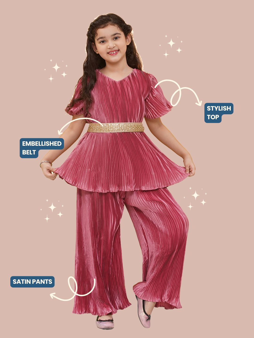 Girls Satin Pink Indo Western - AJ Dezines