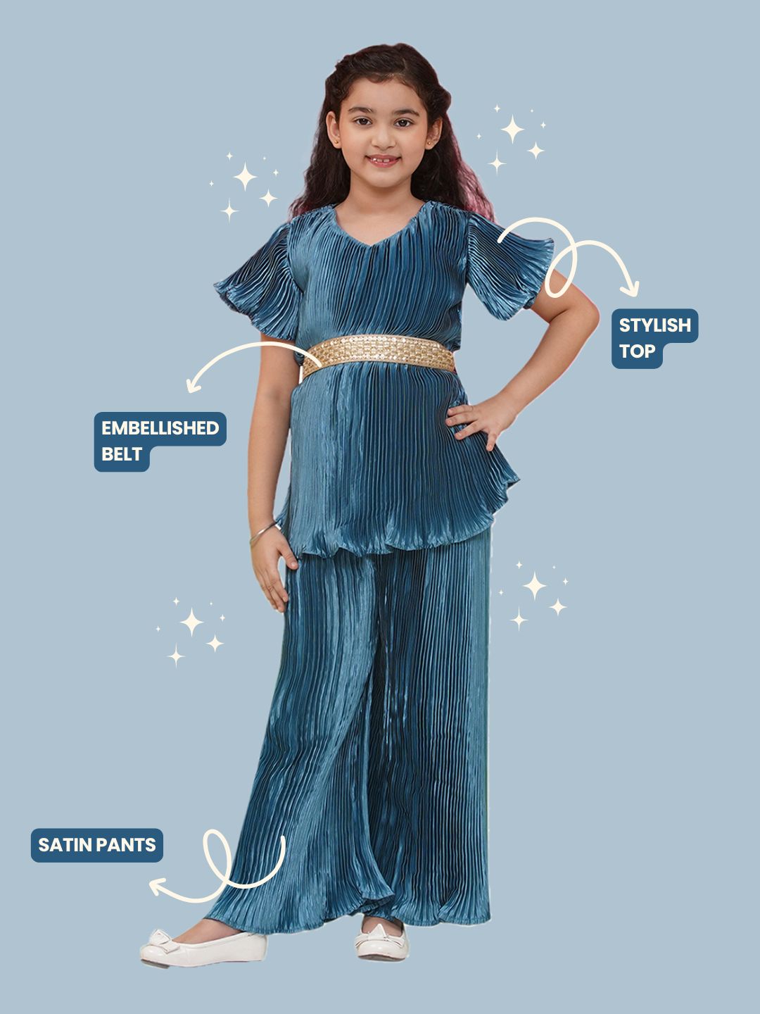 Girls Satin Turquoise Indo Western - AJ Dezines
