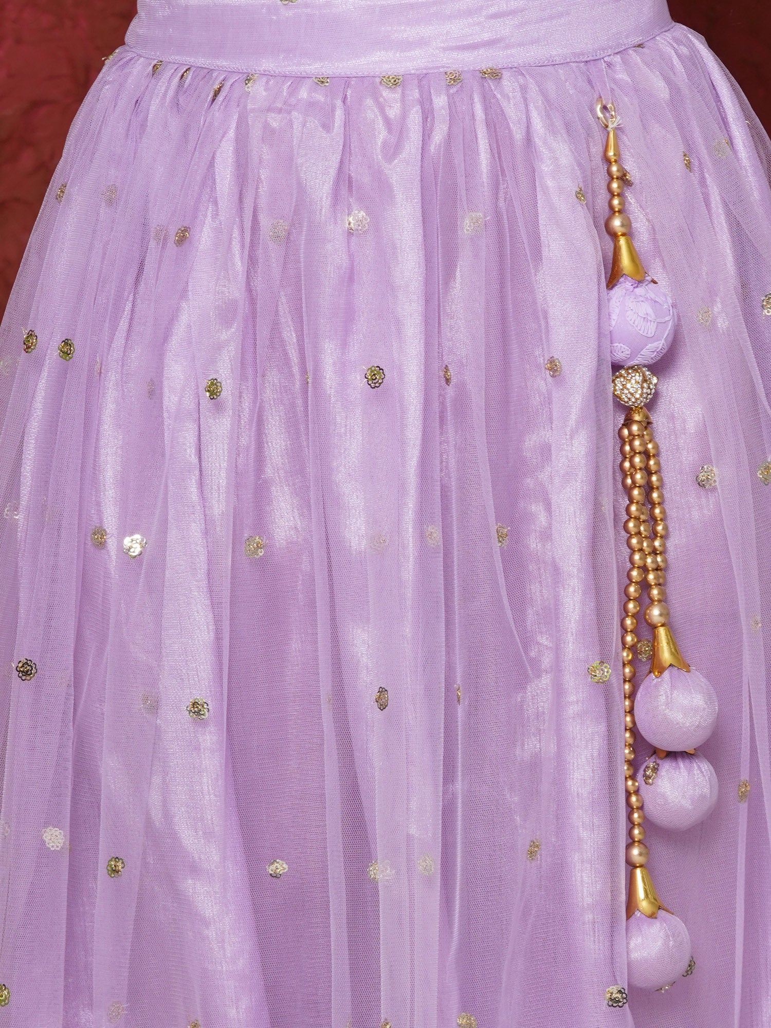 Lavender Schiffli Sleeveless Sequence Lehenga Choli For Girls - AJ Dezines