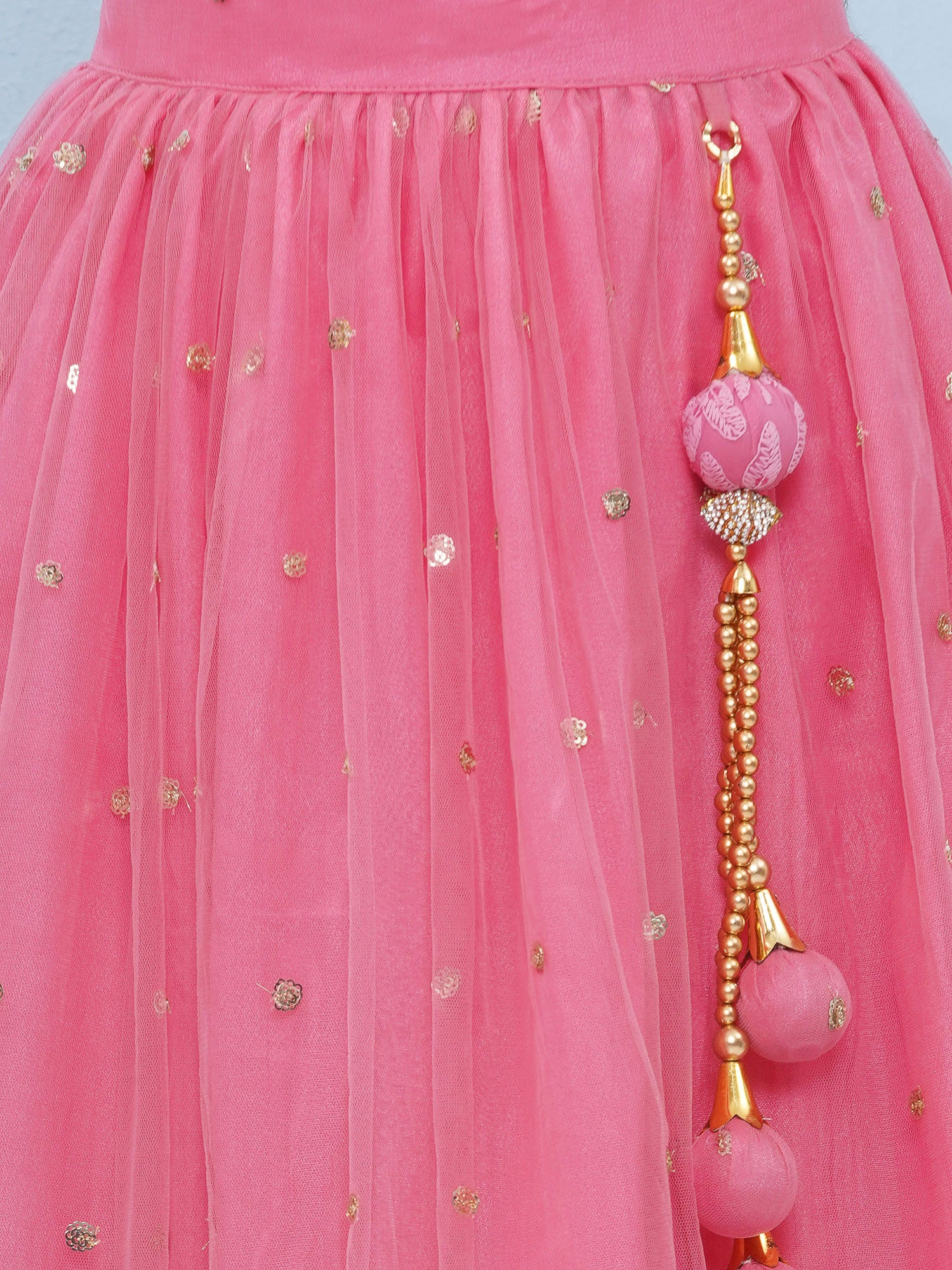 Pink Schiffli Sleeveless Sequence Lehenga Choli For Girls - AJ Dezines