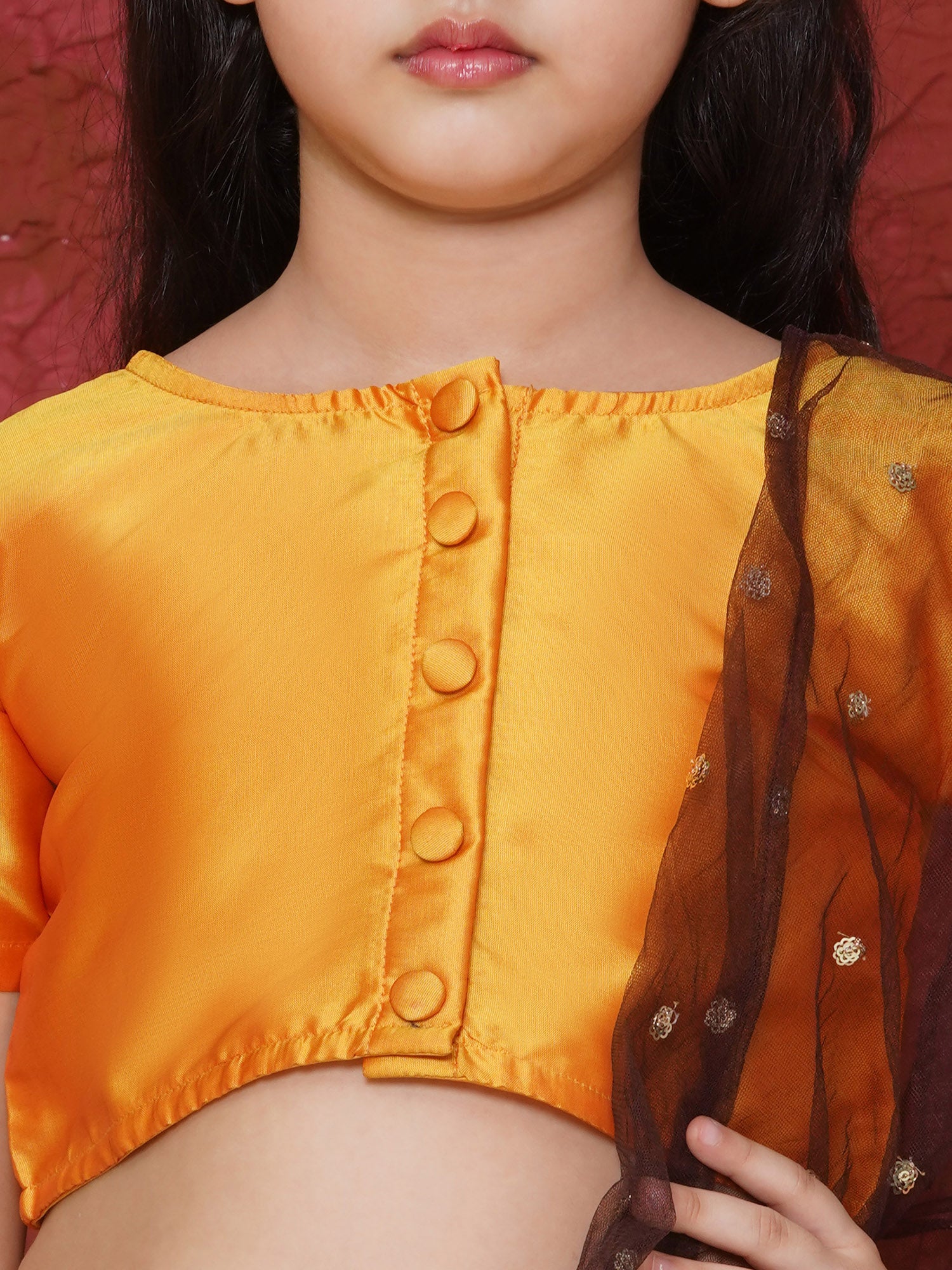 Yellow Organza Half Sleeves Floral Print Lehenga Choli For Girls - AJ Dezines