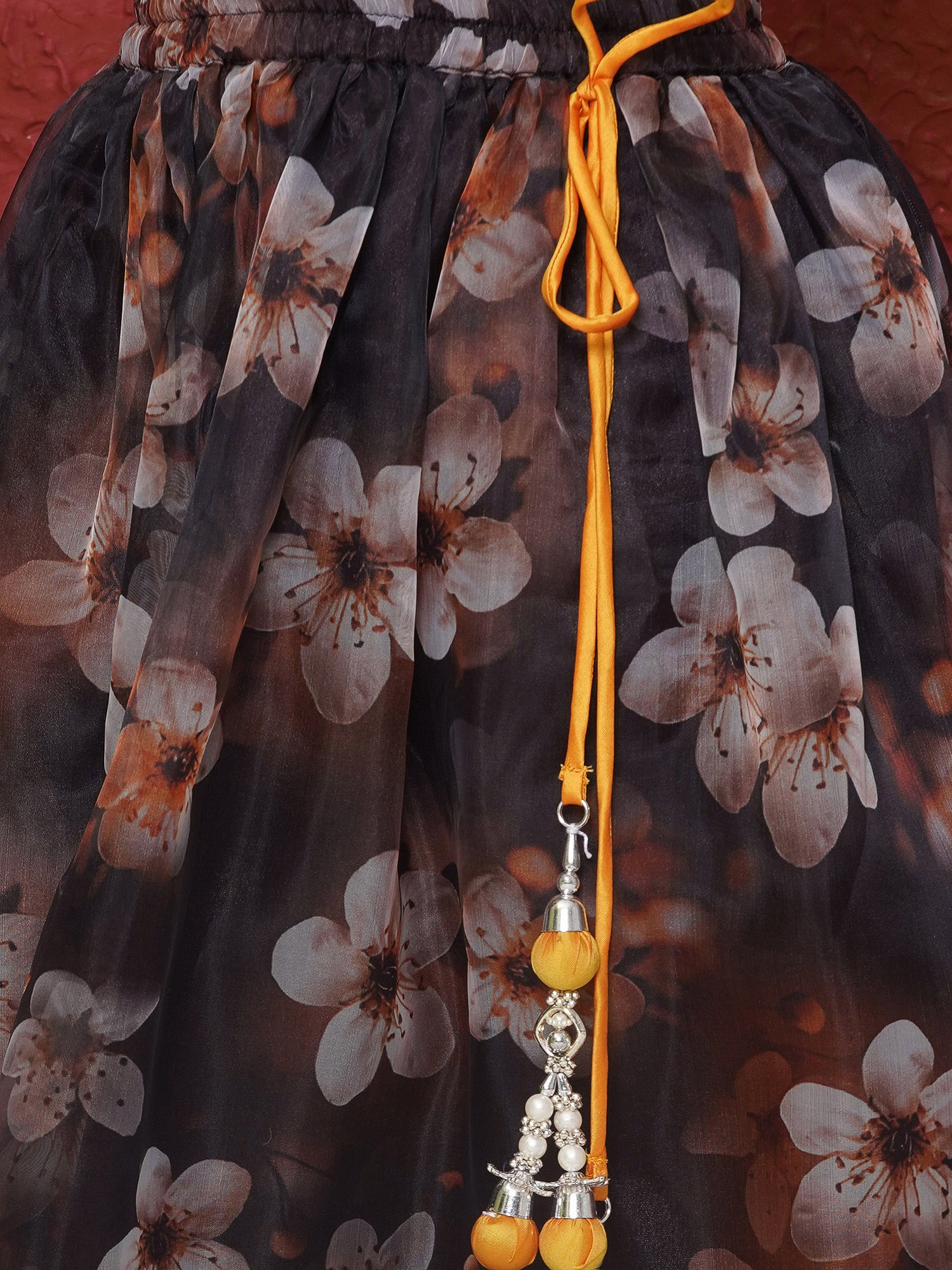 Yellow Organza Half Sleeves Floral Print Lehenga Choli For Girls - AJ Dezines