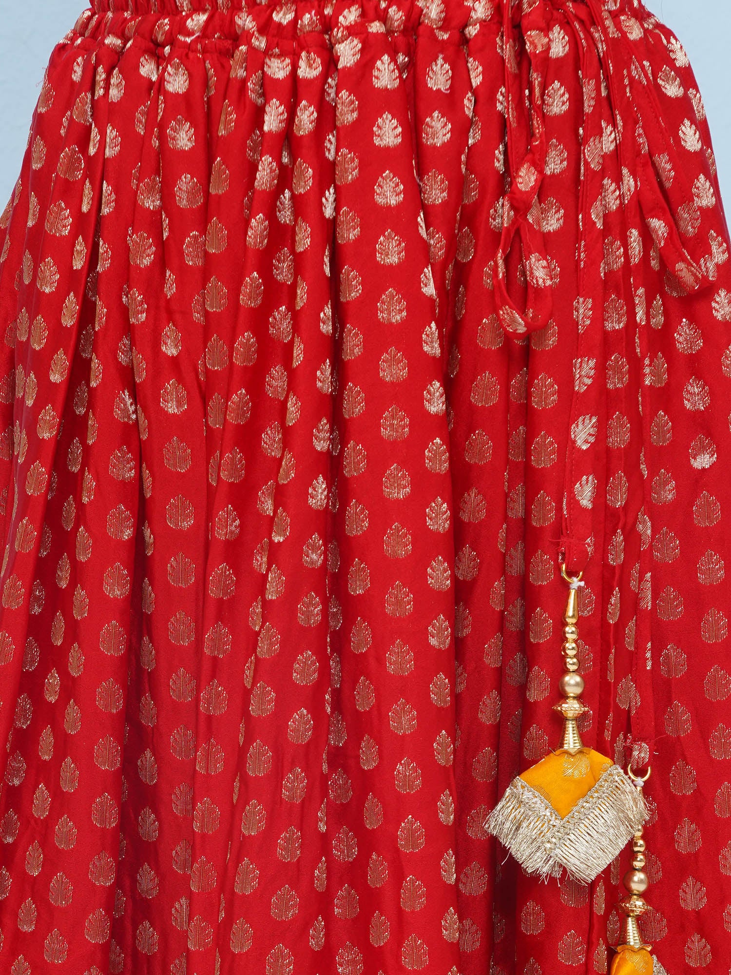 Red Poly Chanderi Half Sleeves Motif Print Lehenga Choli For Girls - AJ Dezines
