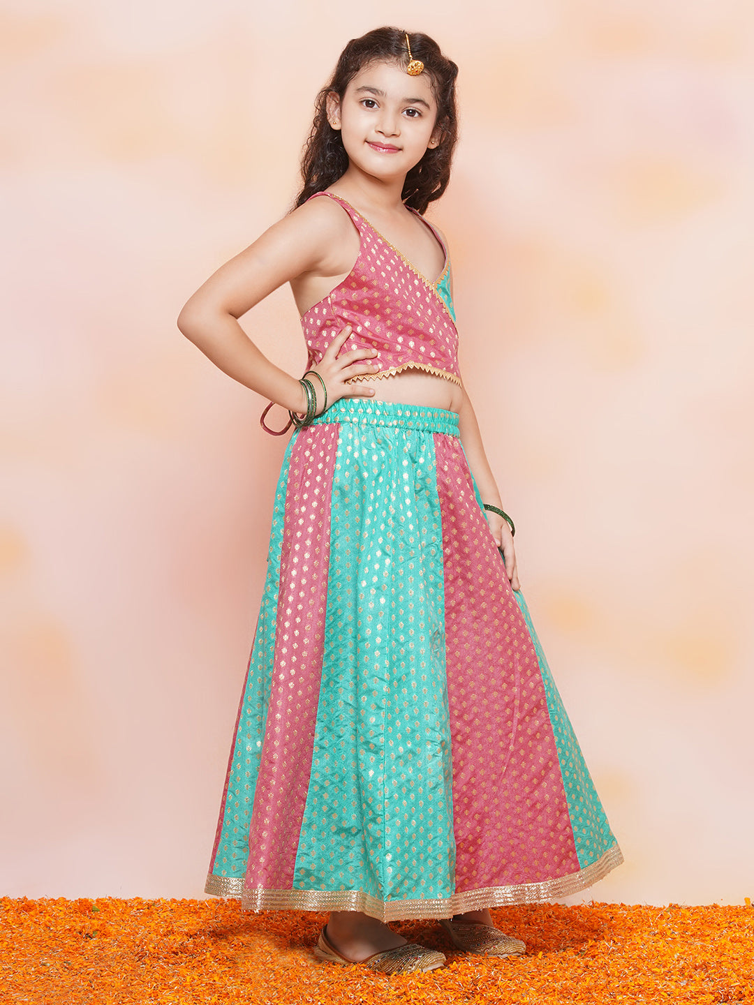 Girls Firozi Embroidered Lehenga Choli Set for Festivals - AJ Dezines