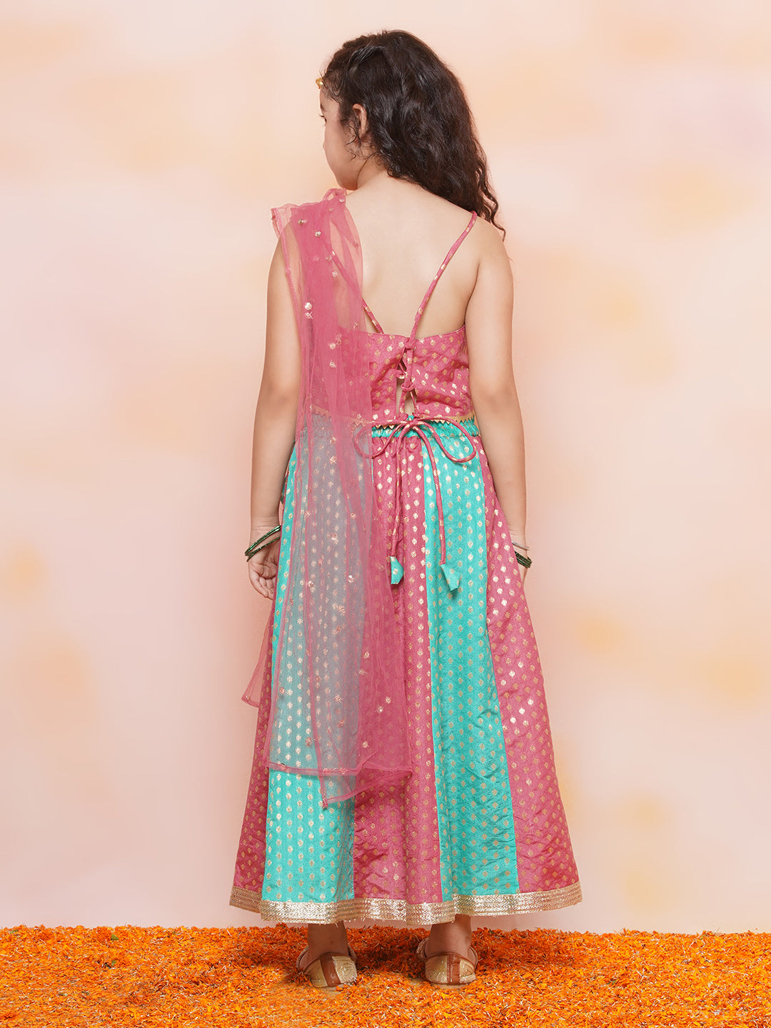 Girls Firozi Embroidered Lehenga Choli Set for Festivals - AJ Dezines