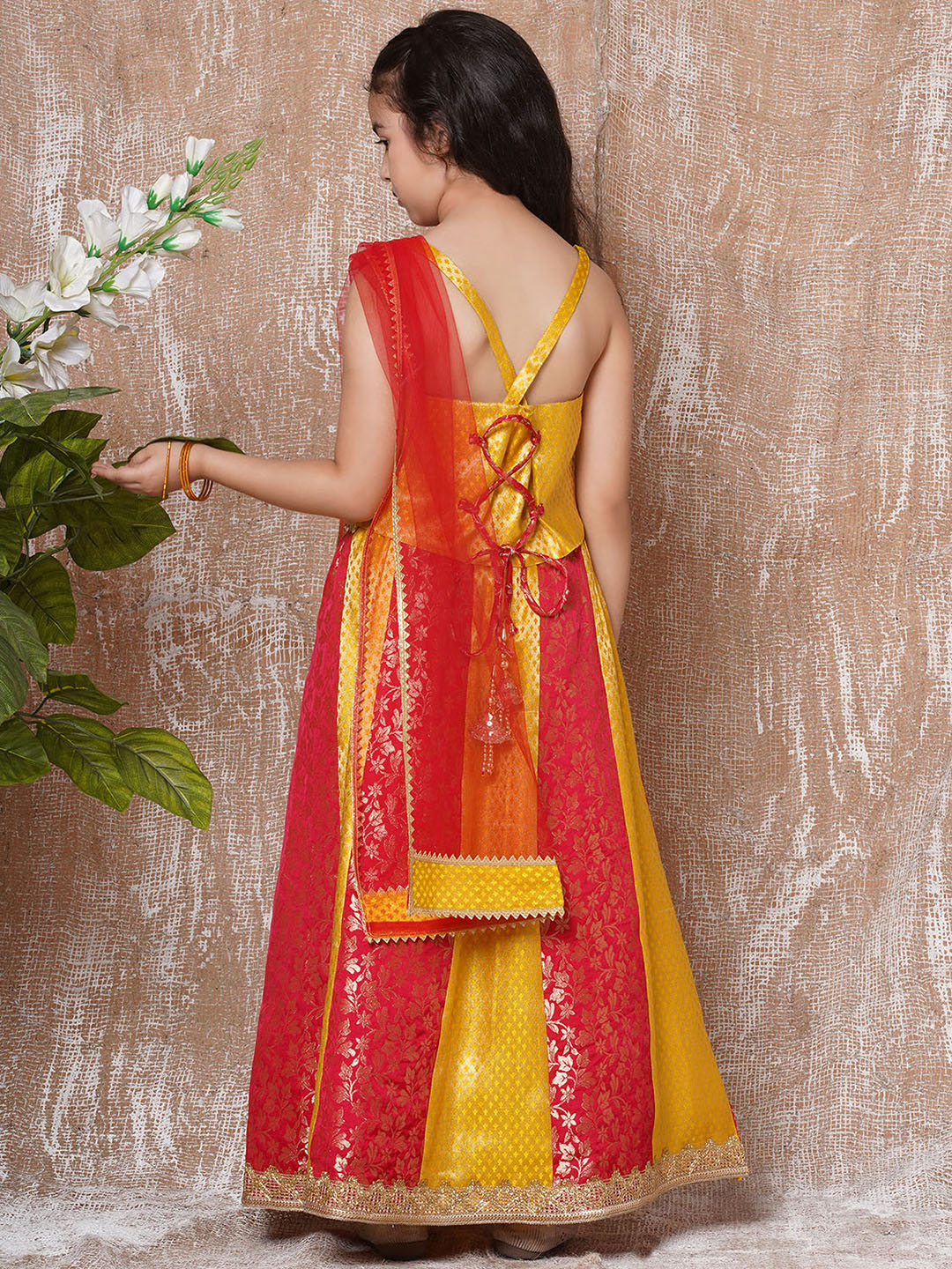 Kids Ethnic Wear Girls Red Embellished Brocade Lehenga Choli - AJ Dezines