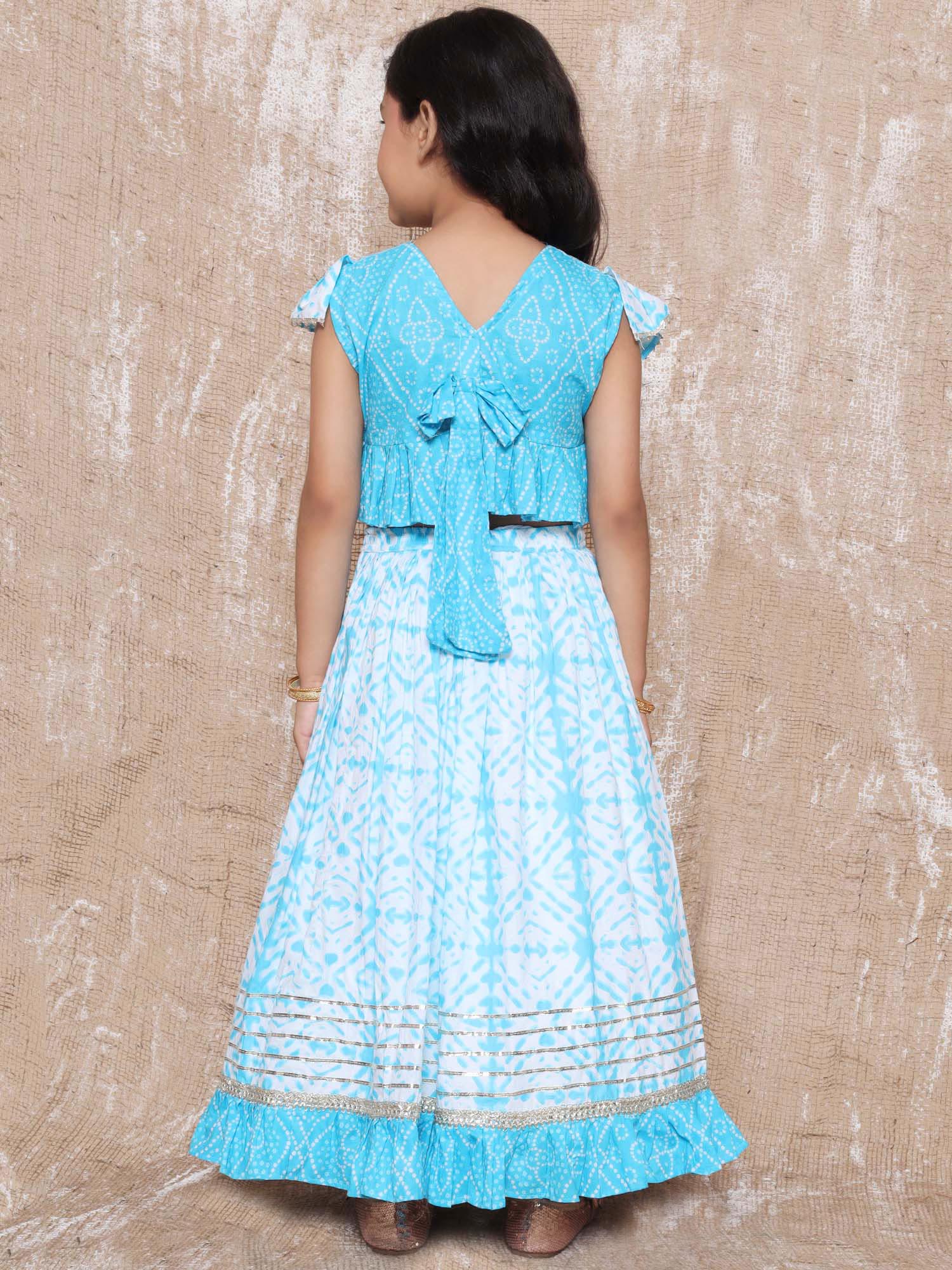 Kids Cotton Bandhani Print Sleeveless Lehenga Choli Set For Girls
