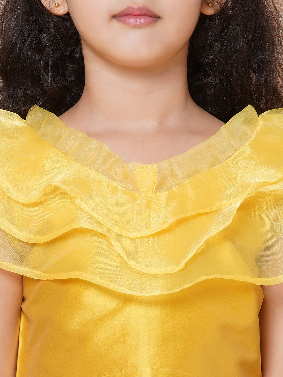 Kids Girls Yellow Solid Brocade Lehenga Choli - AJ Dezines