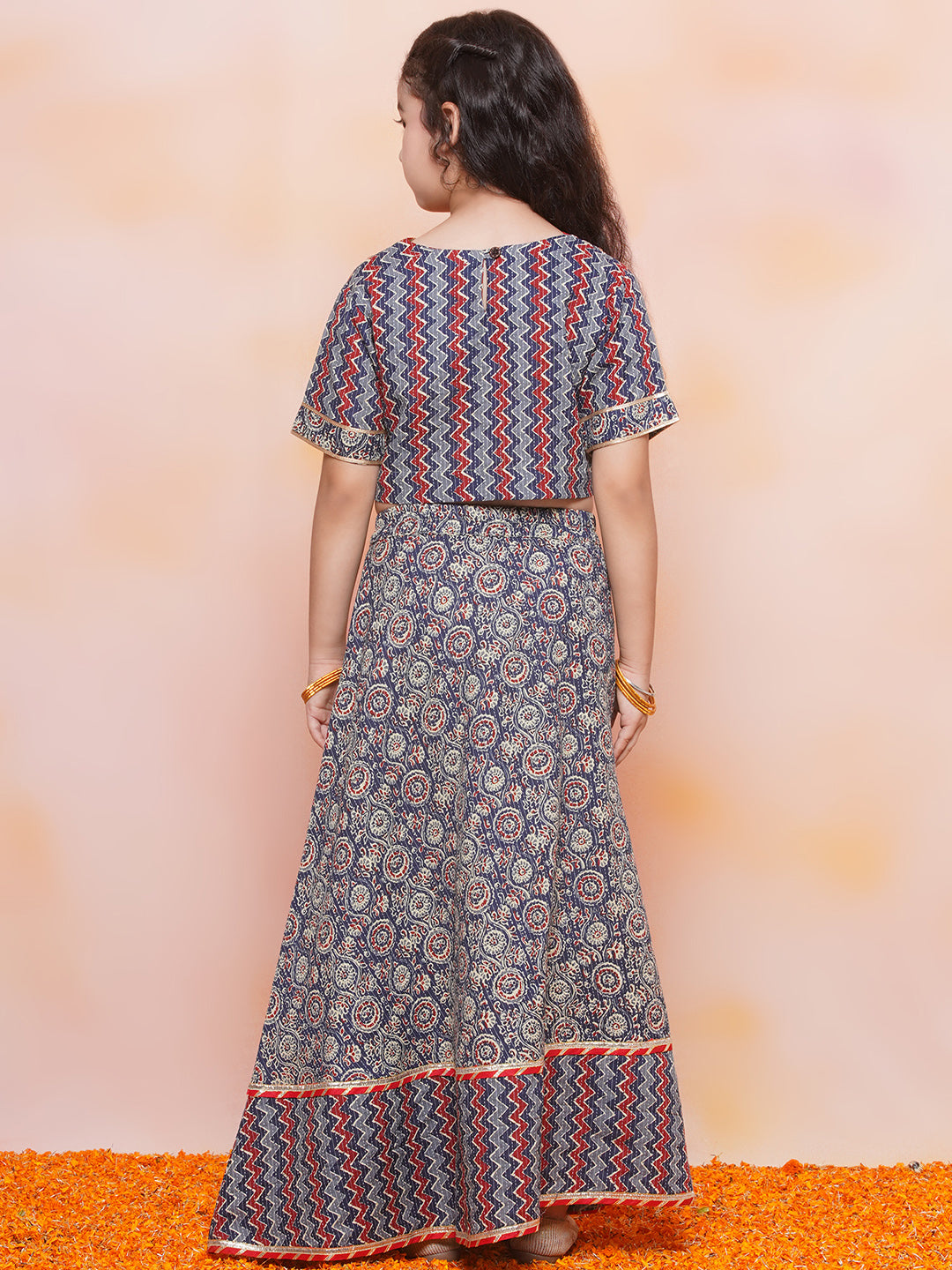 Kids Girls Blue Striped Cotton Lehenga Choli - AJ Dezines