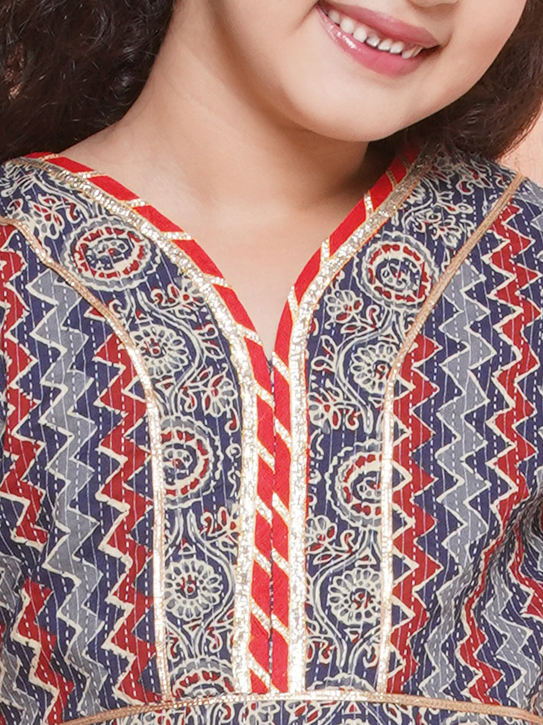 Kids Girls Blue Striped Cotton Lehenga Choli - AJ Dezines