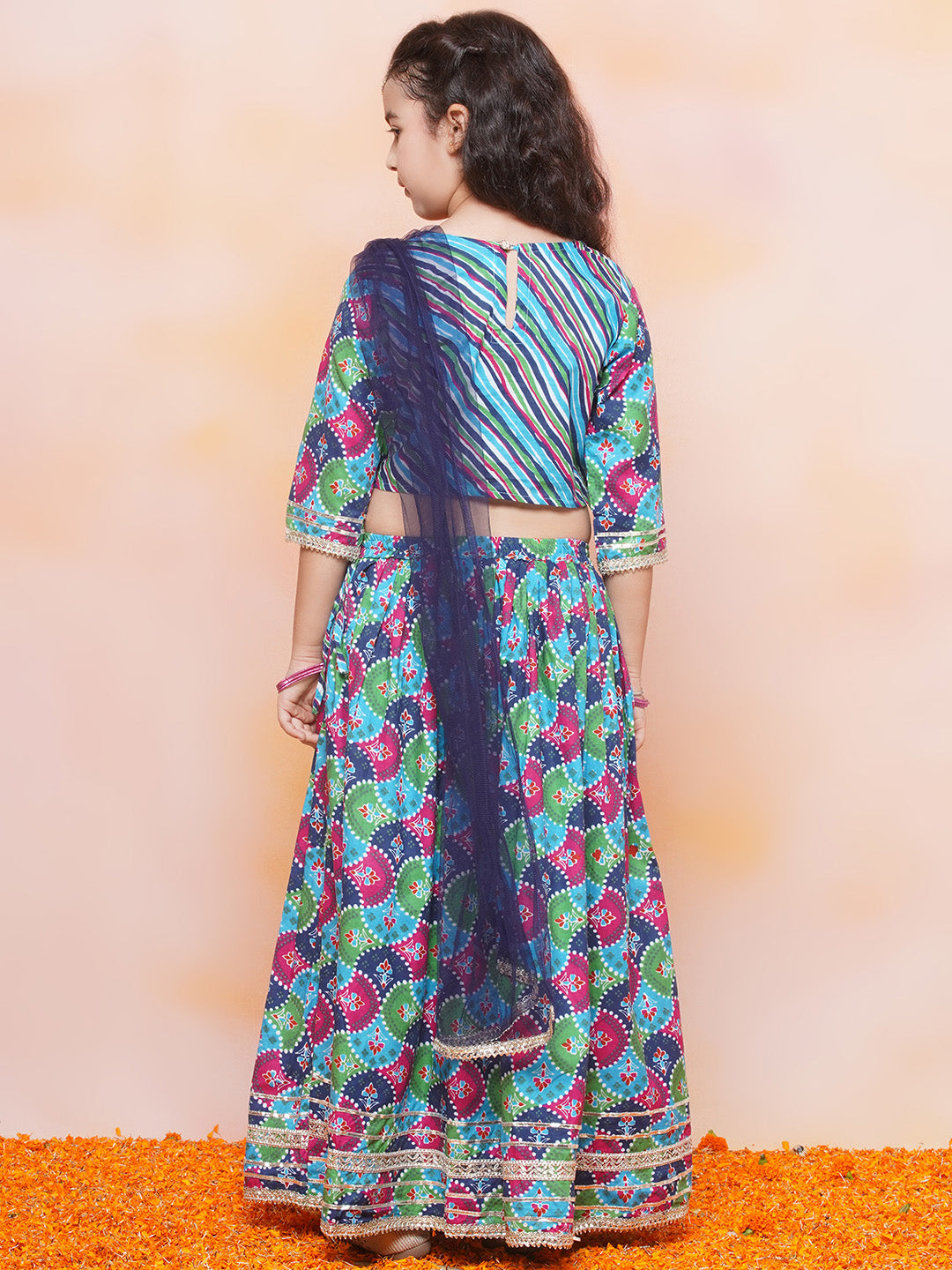 Kids Girls Blue Printed Cotton Lehenga Choli - AJ Dezines