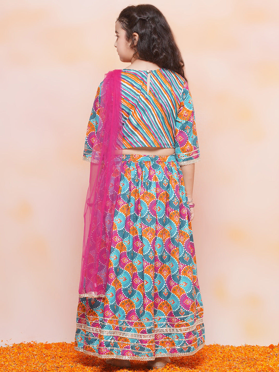 Festive Bloom Pink Girls Cotton Lehenga Choli Set - AJ Dezines
