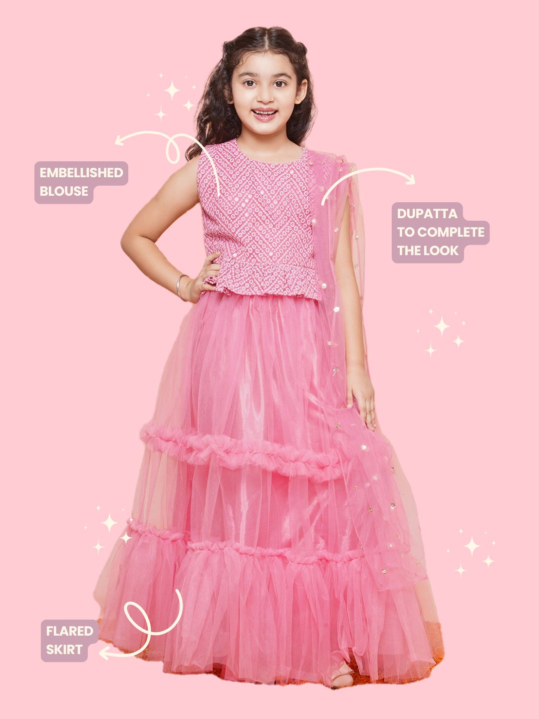 Kids Girls Pink Chikankari Georgette Lehenga Choli - AJ Dezines