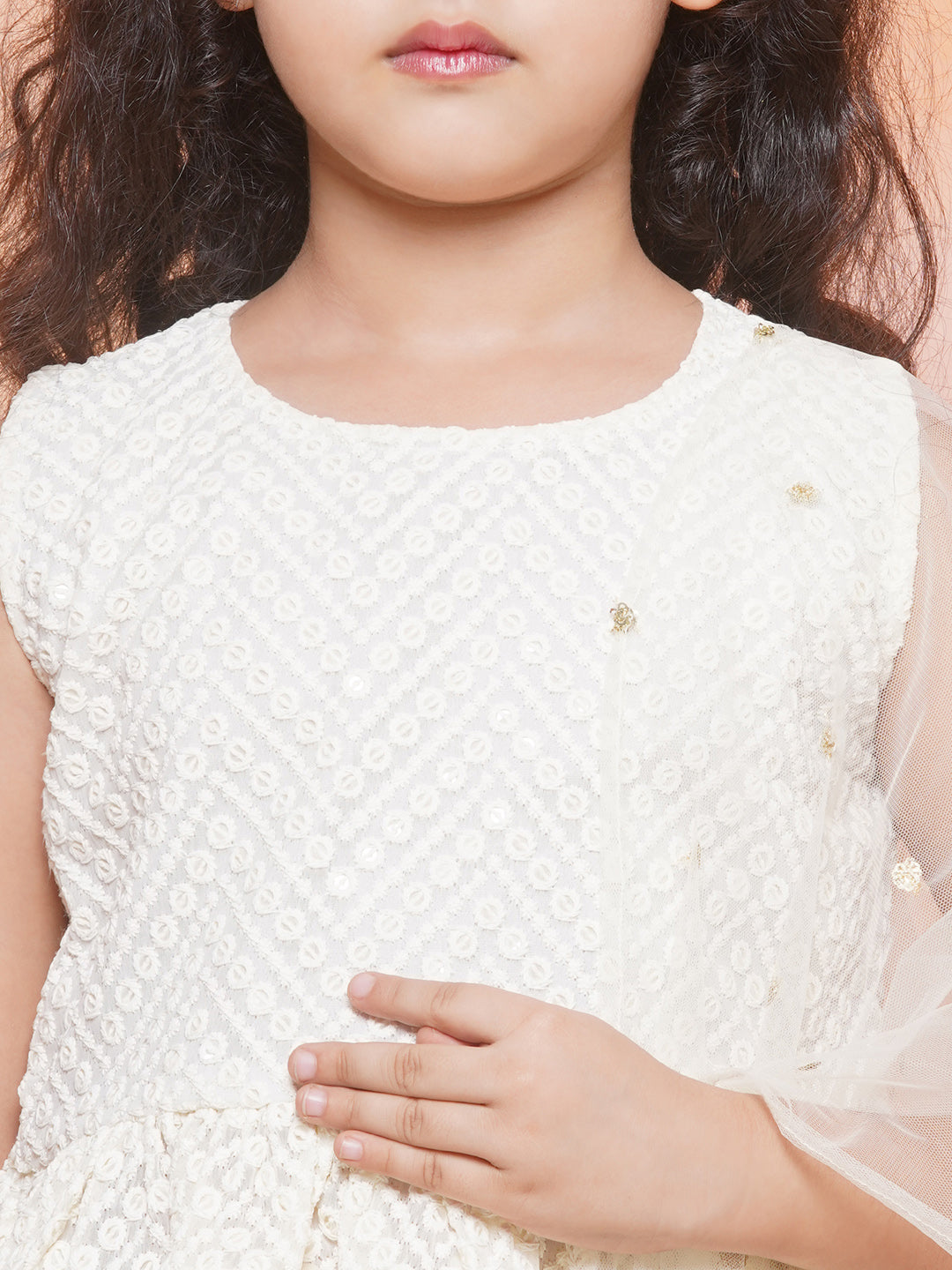 Kids Girls White Chikankari Georgette Lehenga Choli - AJ Dezines