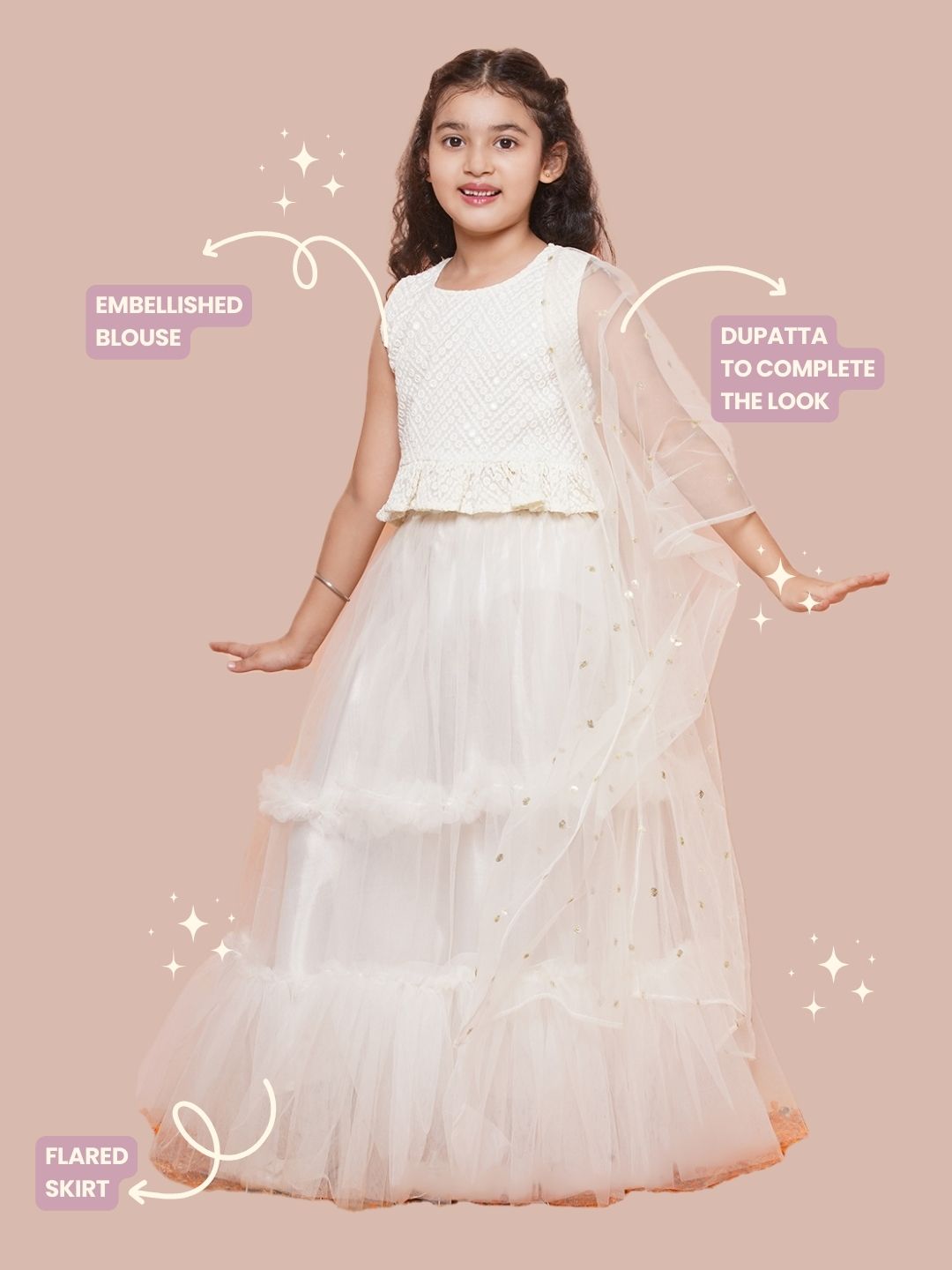 Kids Girls White Chikankari Georgette Lehenga Choli - AJ Dezines