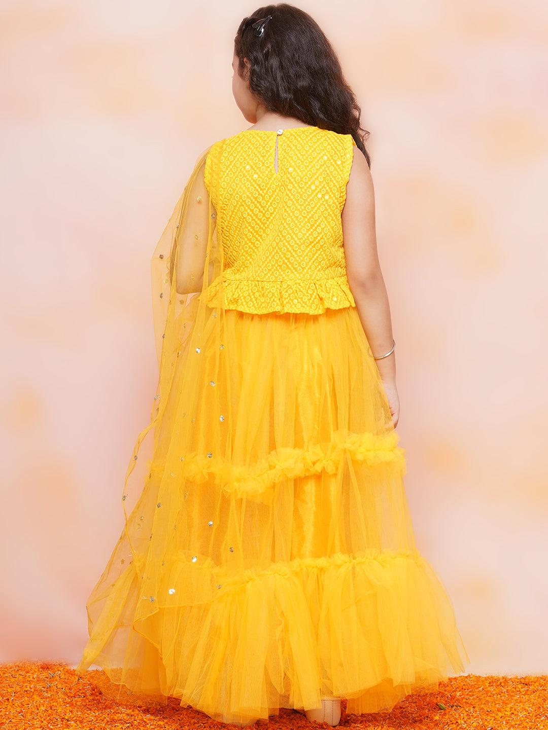 Kids Girls Yellow Chikankari Georgette Lehenga Choli - AJ Dezines