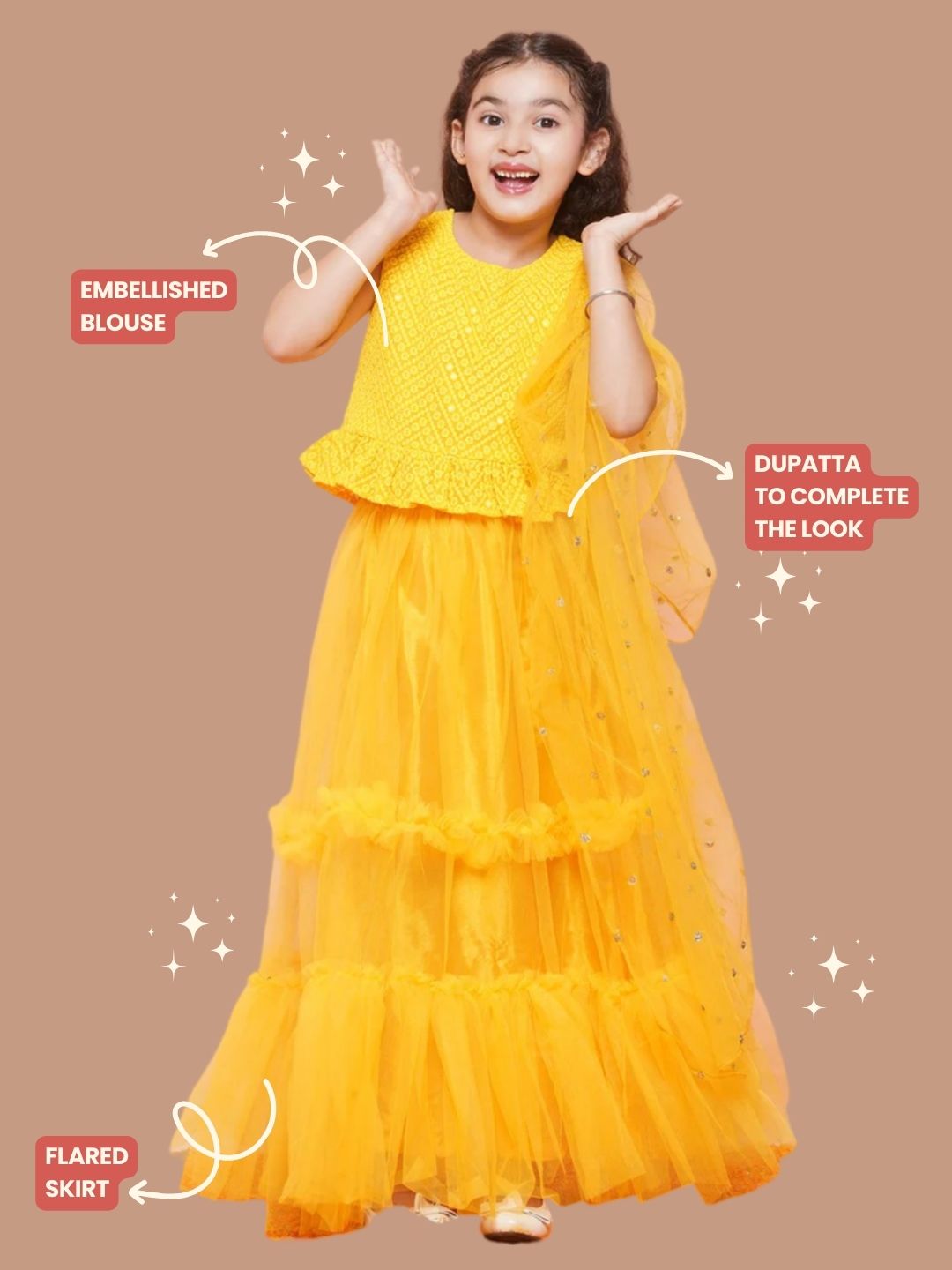 Kids Girls Yellow Chikankari Georgette Lehenga Choli - AJ Dezines