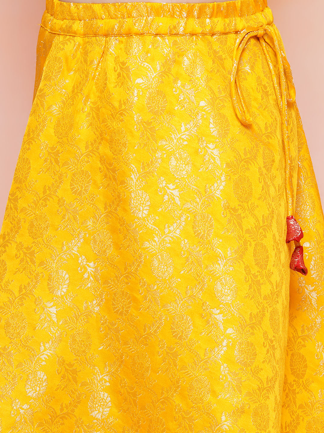 Girls Yellow Brasso Jacquard Brocade Lehenga Choli for Festivals & Functions - AJ Dezines