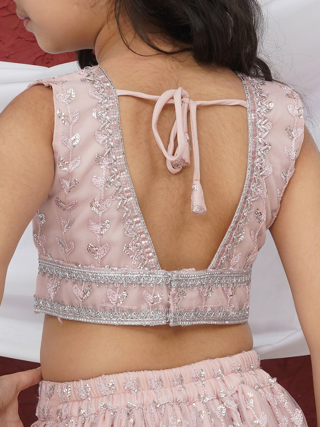 Pink Sleeveless Sequenced Cotton Blend Lehenga Choli For Girls - AJ Dezines