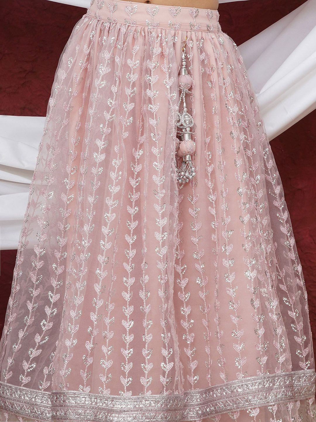 Pink Sleeveless Sequenced Cotton Blend Lehenga Choli For Girls - AJ Dezines