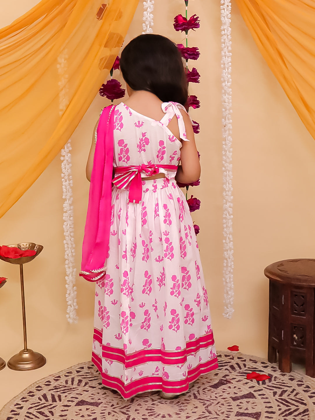 Pink Cotton Sleeveless Floral Printed Lehenga Choli with Laktan - AJ Dezines