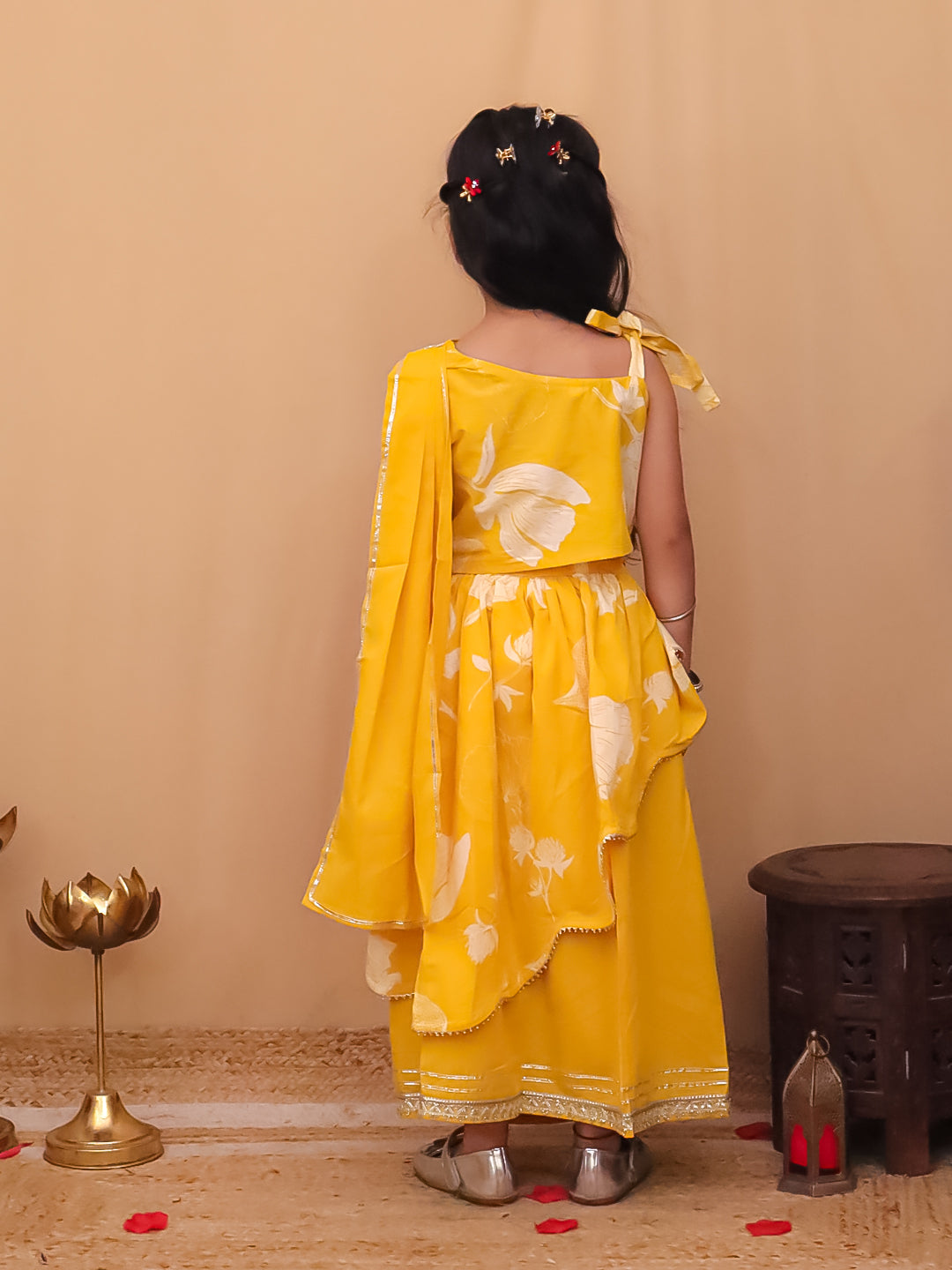 Pink Cotton Sleeveless Floral Printed  And Gotta Work Lehenga Choli