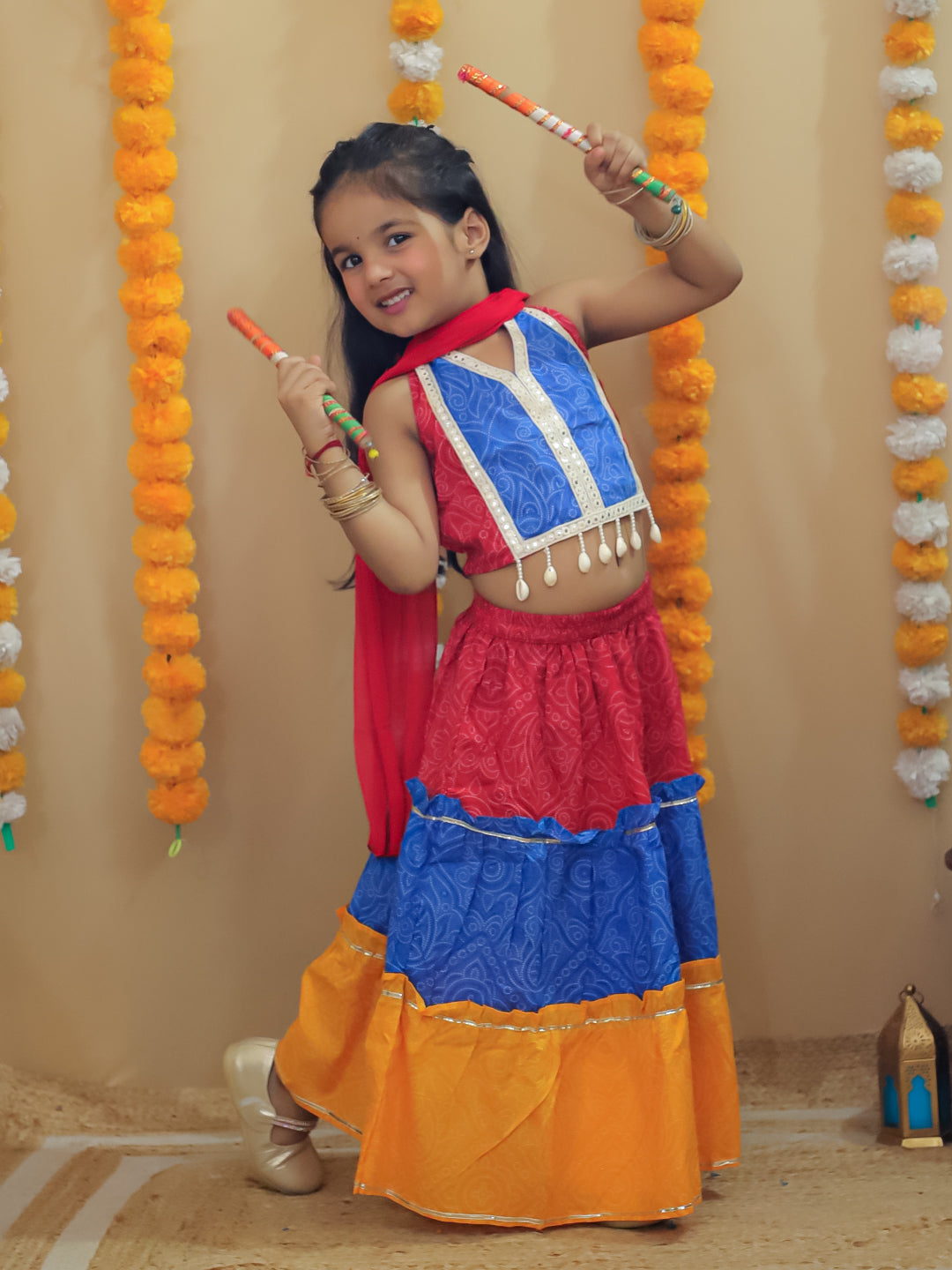 Red Cotton Sleeveless Floral Printed Lehenga Choli - AJ Dezines