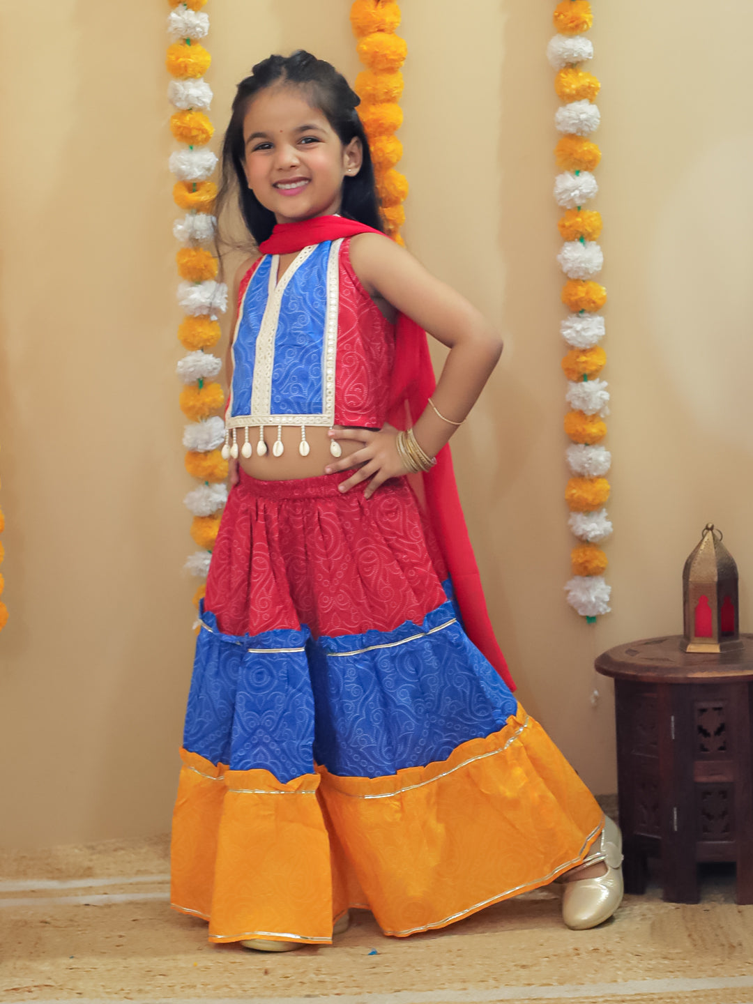 Red Cotton Sleeveless Floral Printed Lehenga Choli - AJ Dezines