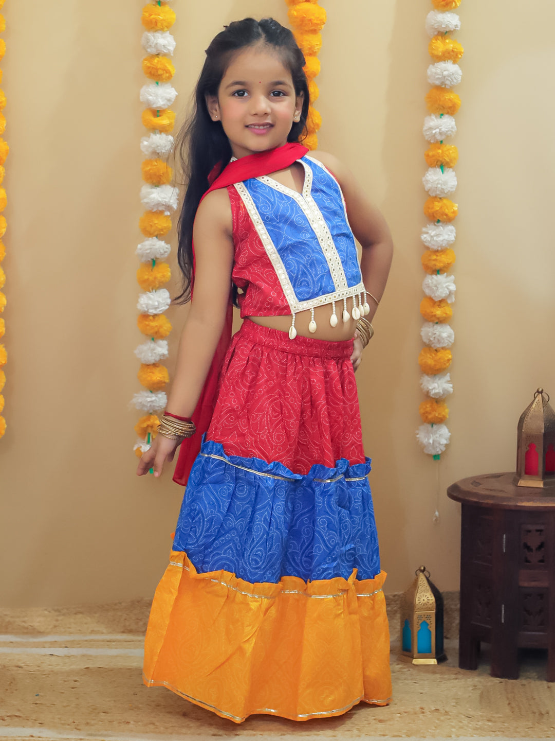 Red Cotton Sleeveless Floral Printed Lehenga Choli - AJ Dezines