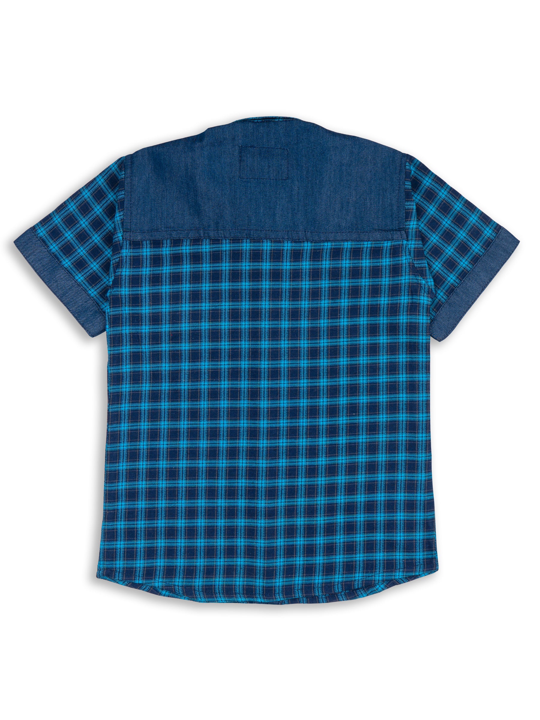 Kids Boys Turquoise Blue Checkered Cotton Blend Top & Bottom Set - AJ Dezines