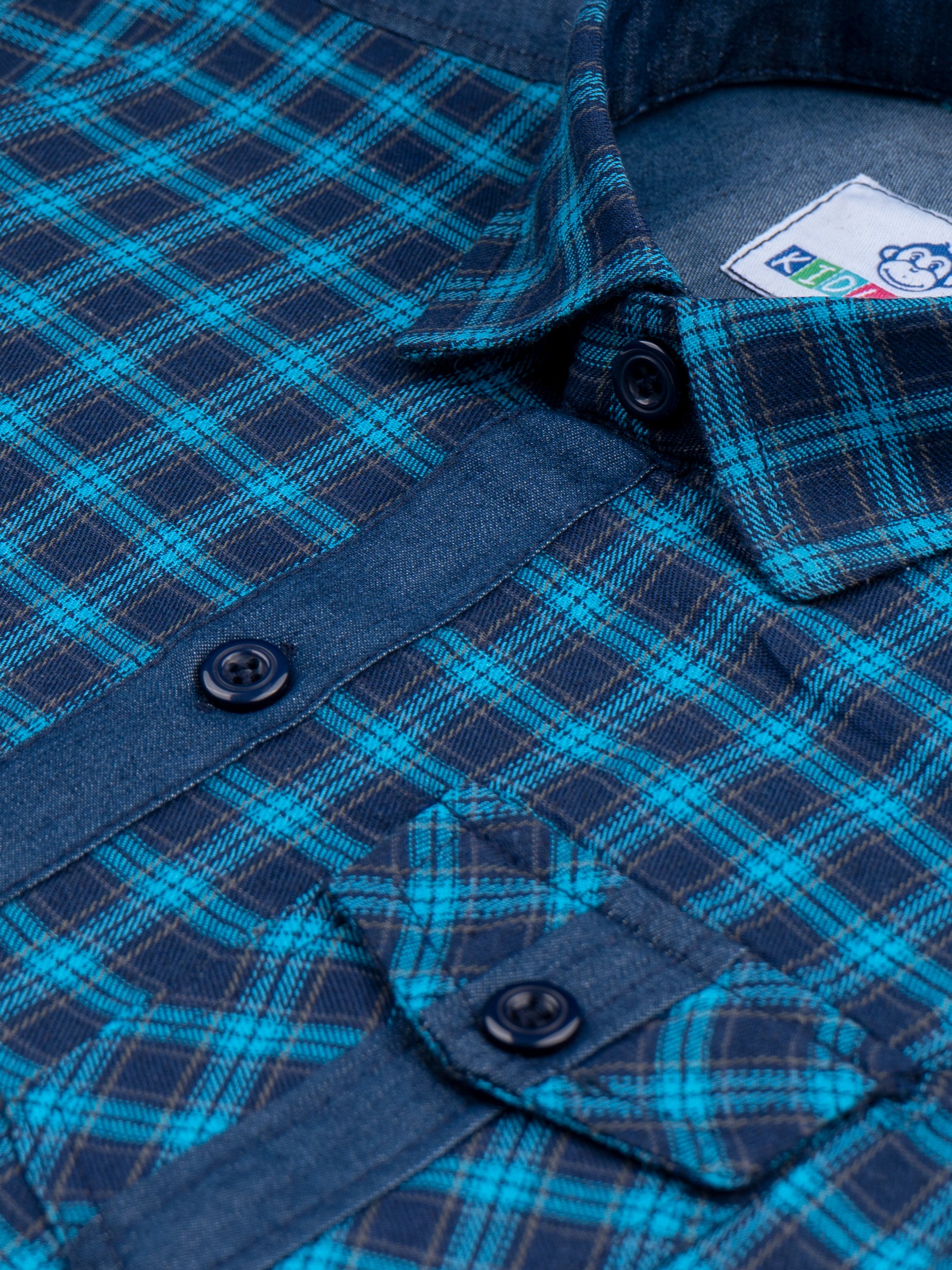 Kids Boys Turquoise Blue Checkered Cotton Blend Top & Bottom Set - AJ Dezines