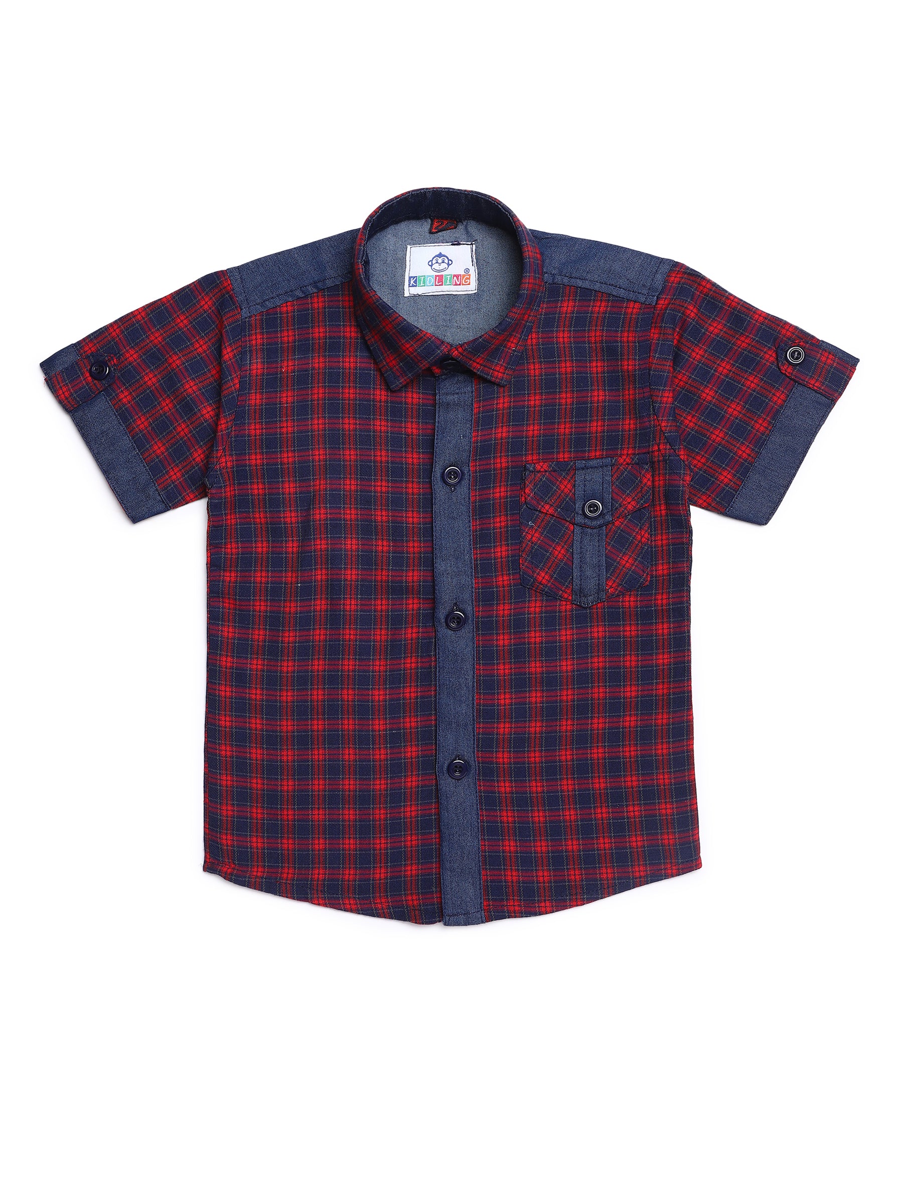Kids Boys Red Checkered Cotton Blend Top & Bottom Set - AJ Dezines