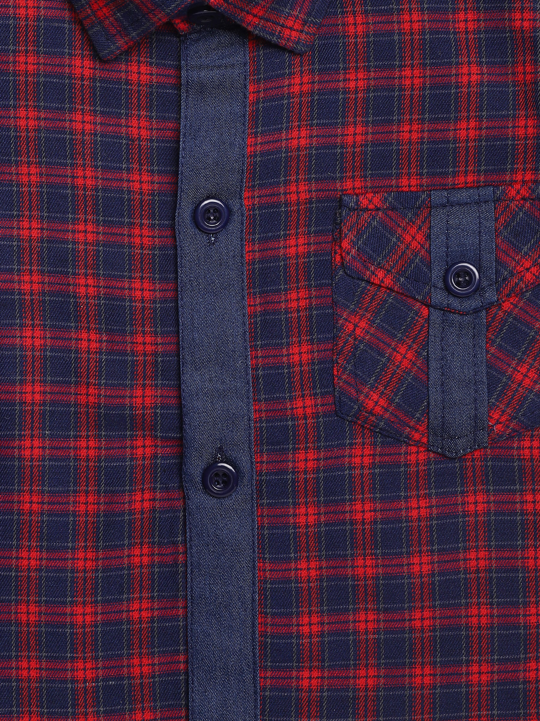 Kids Boys Red Checkered Cotton Blend Top & Bottom Set - AJ Dezines