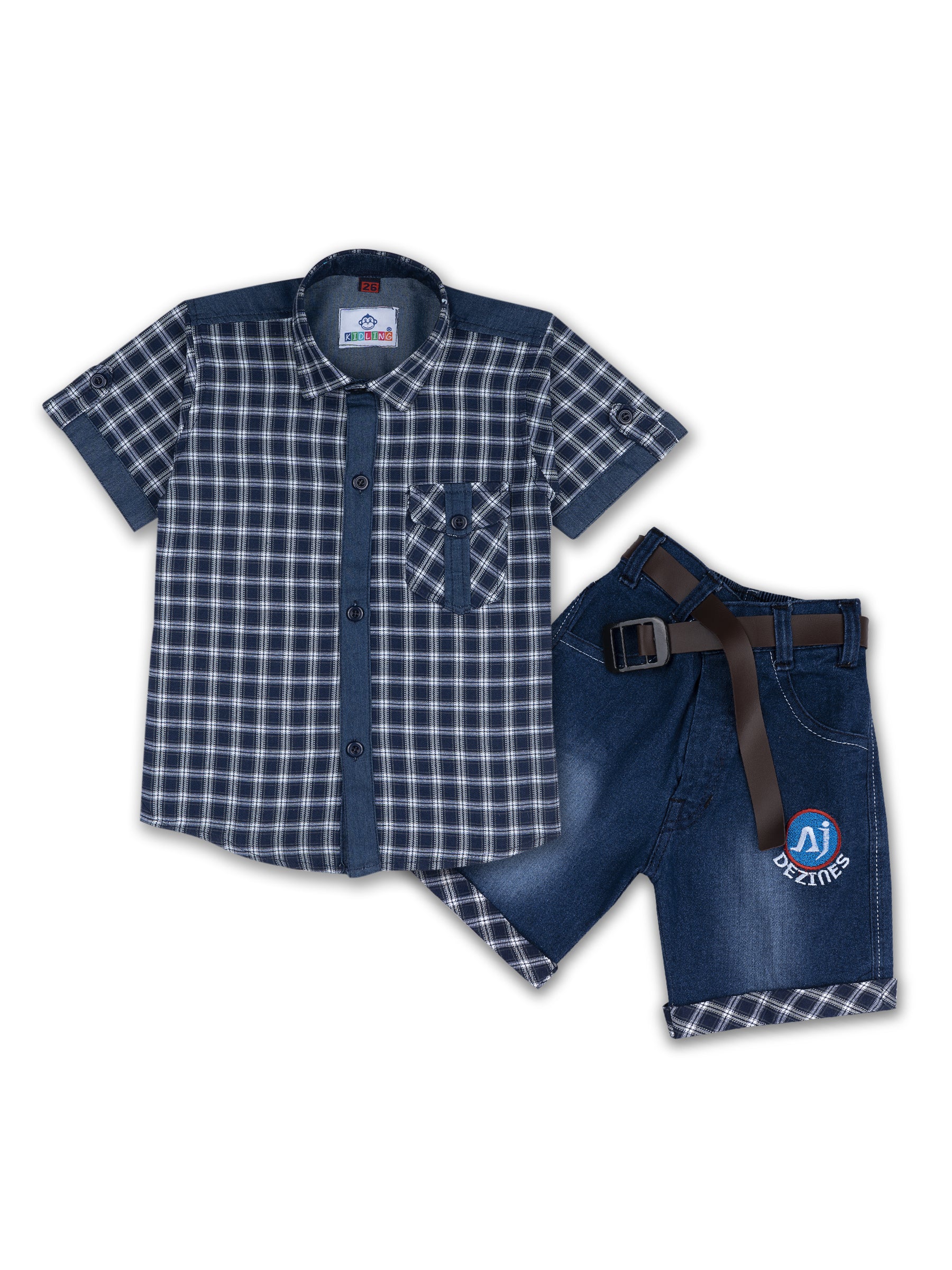 Kids Boys White Checkered Cotton Blend Top & Bottom Set - AJ Dezines