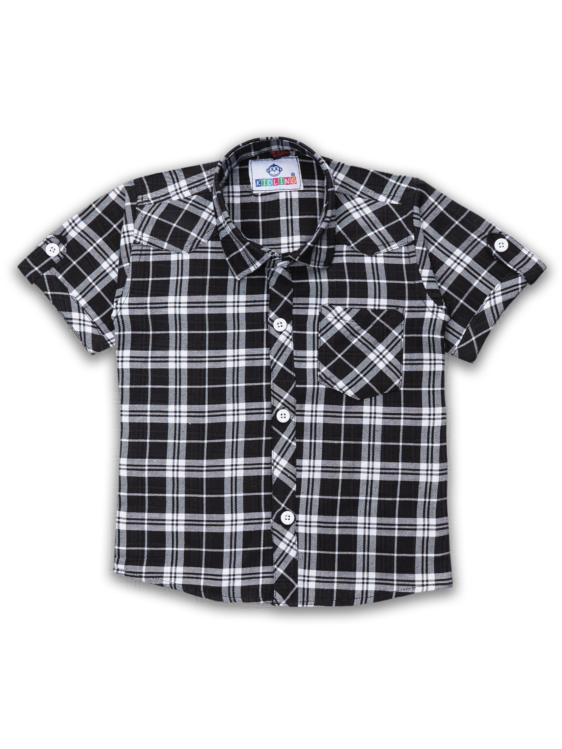 Kids Boys Black Checkered Cotton Blend Top & Bottom Set - AJ Dezines