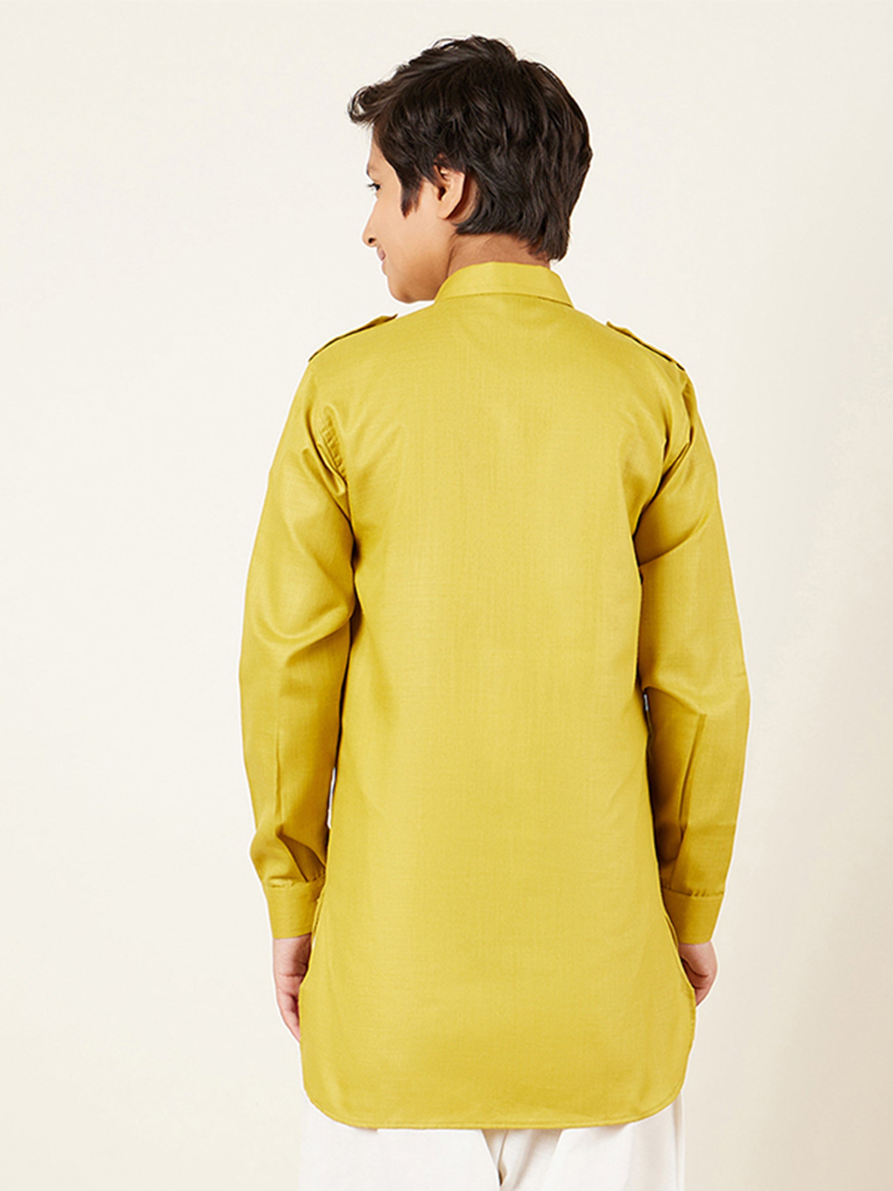 Kids Boys Green Solid Cotton Kurta - AJ Dezines
