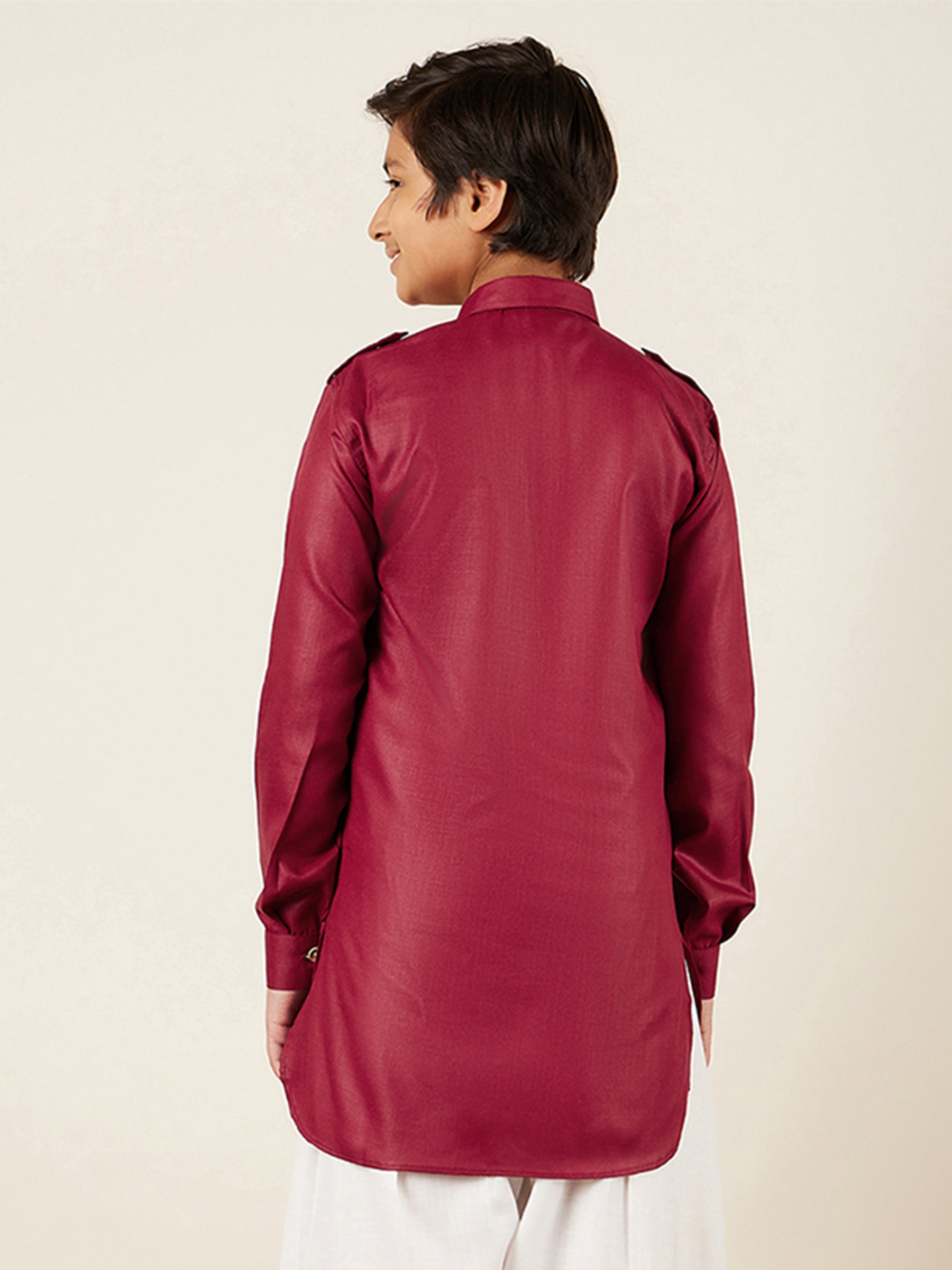 Kids Boys Maroon Solid Cotton Kurta - AJ Dezines