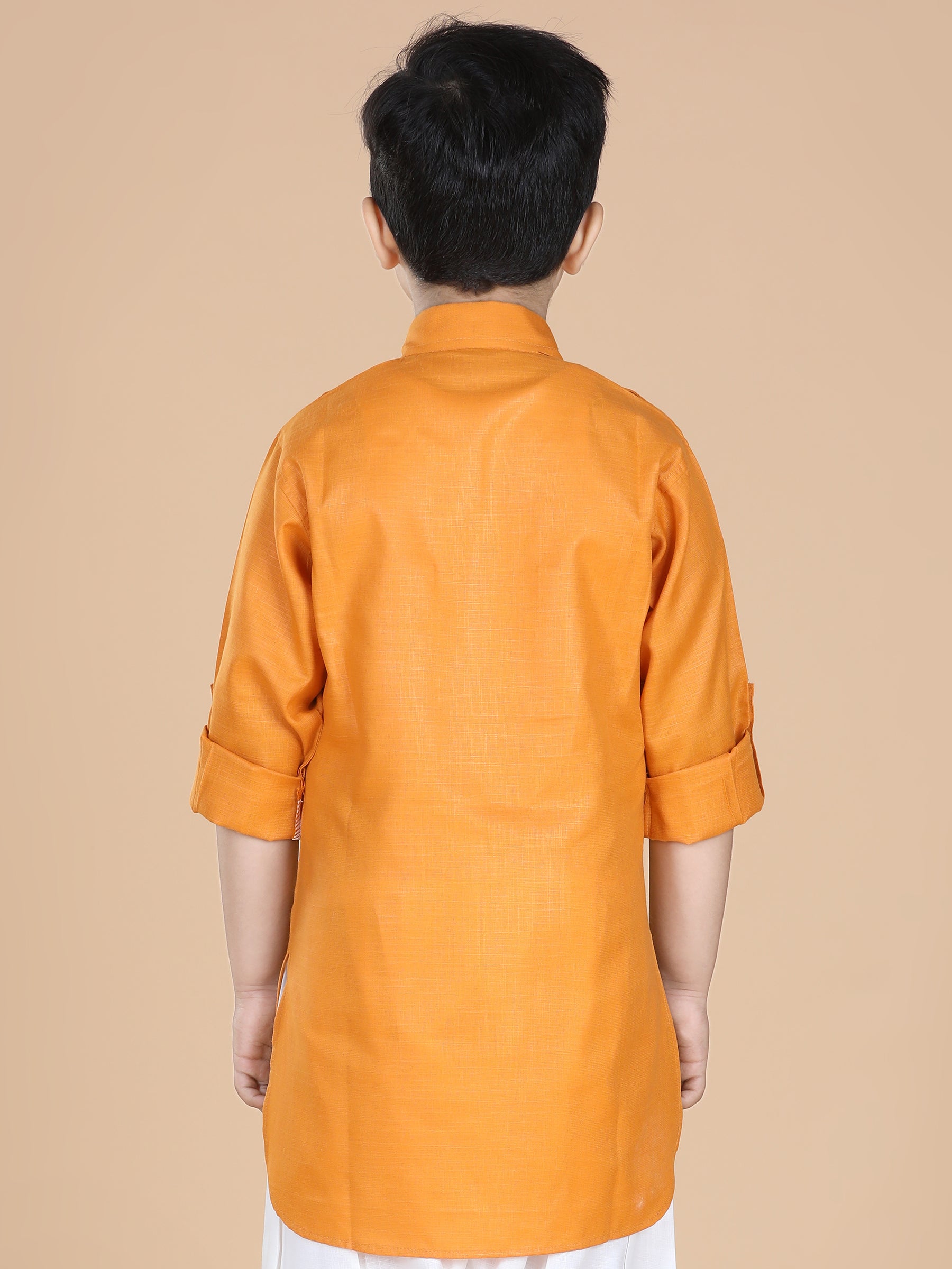 Kids Boys Orange Solid Cotton Kurta - AJ Dezines