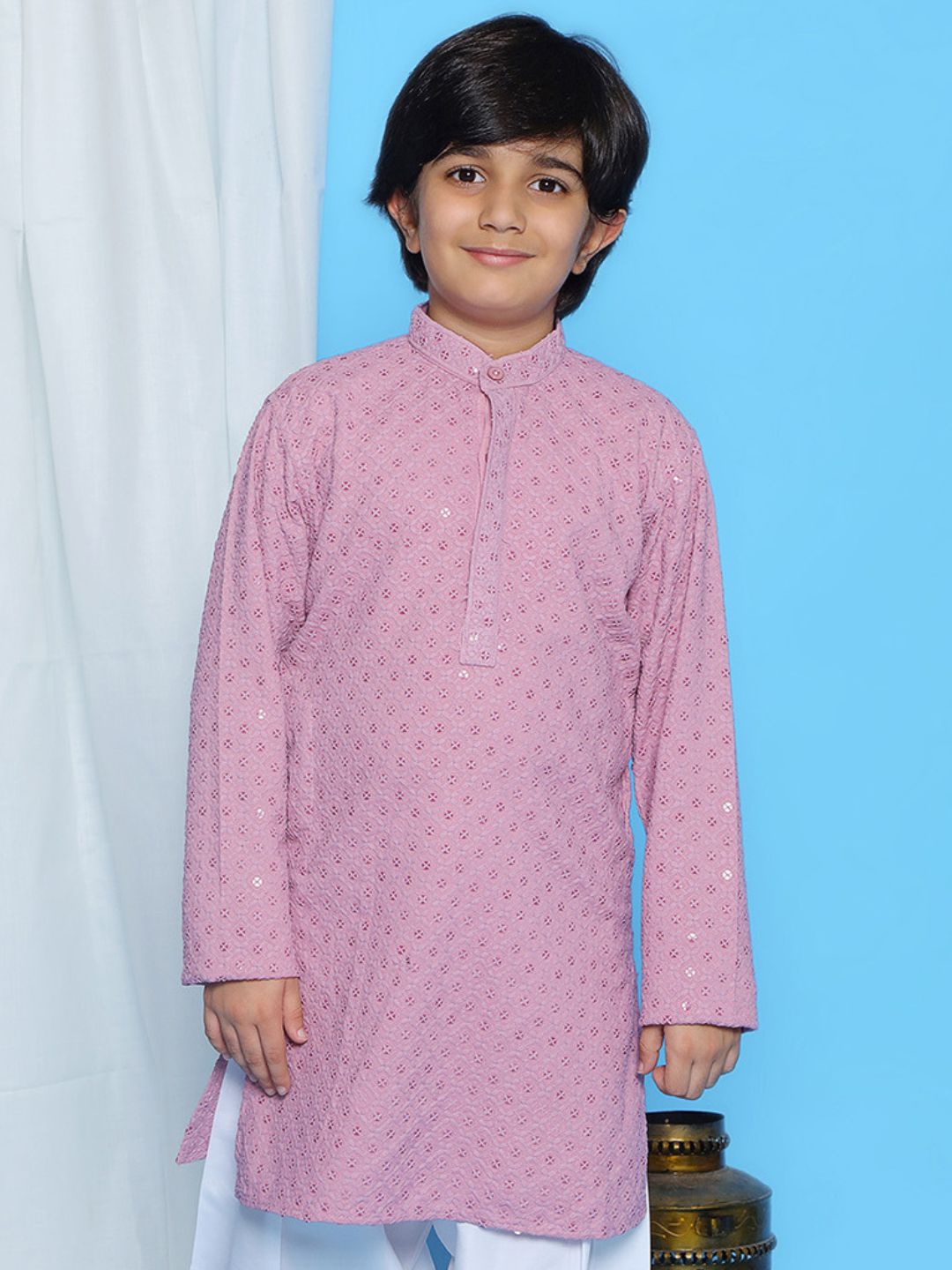 LAVENDER Schiffli Full sleeves Embroidered Kurta for Boys - AJ Dezines