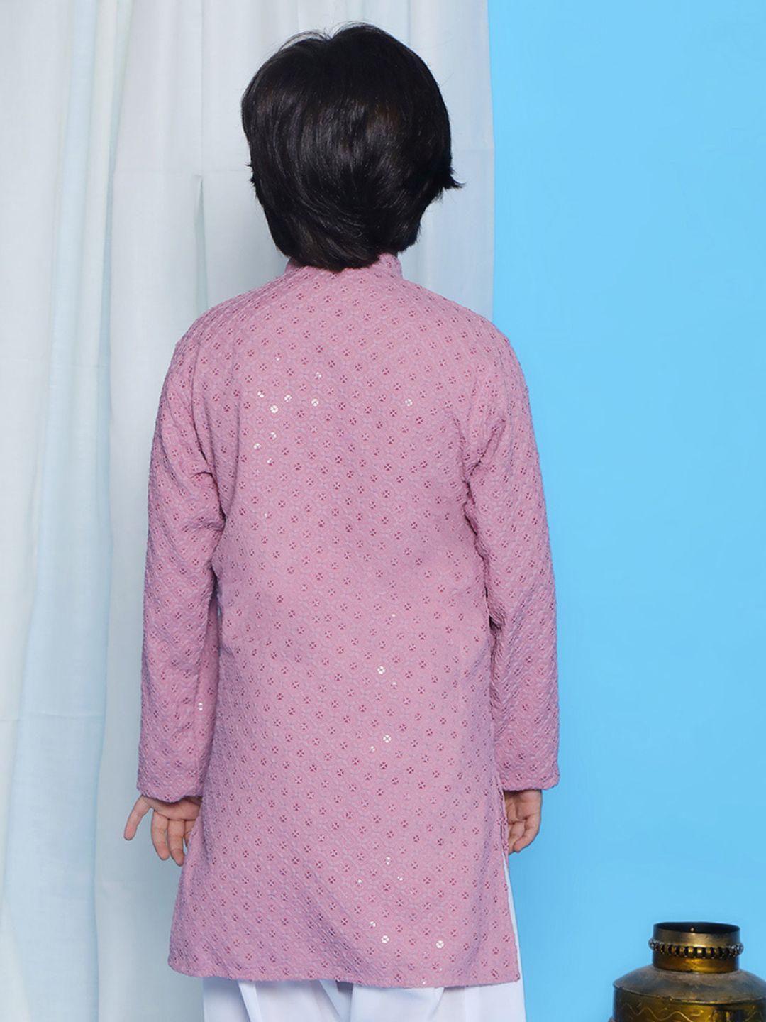 LAVENDER Schiffli Full sleeves Embroidered Kurta for Boys - AJ Dezines