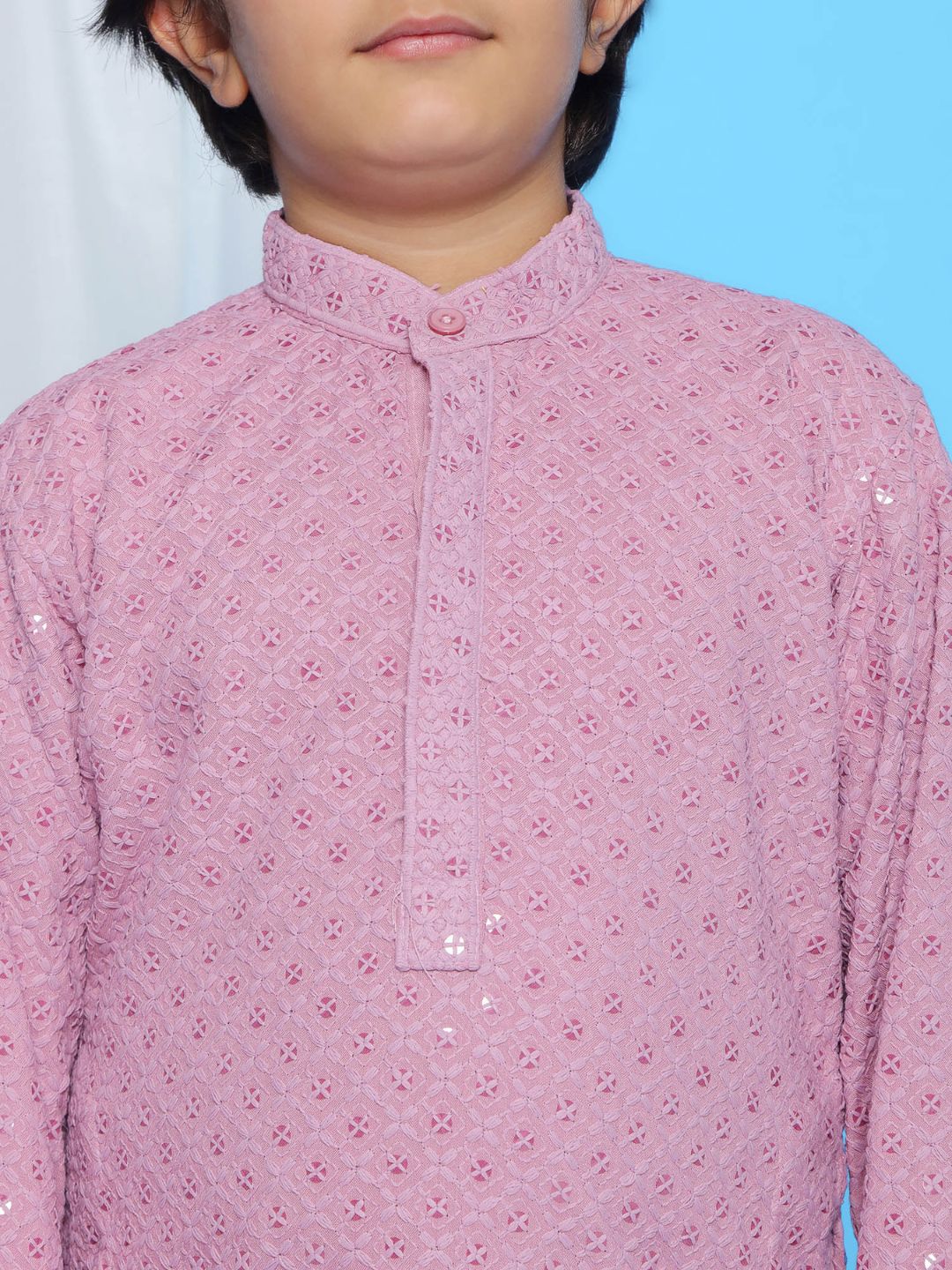 LAVENDER Schiffli Full sleeves Embroidered Kurta for Boys - AJ Dezines