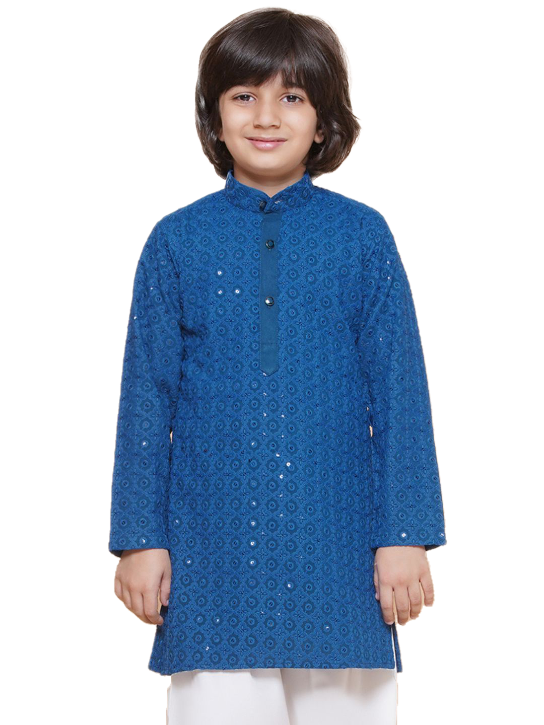 NAVY BLUE Schiffli Full sleeves Embroidered Kurta for Boys