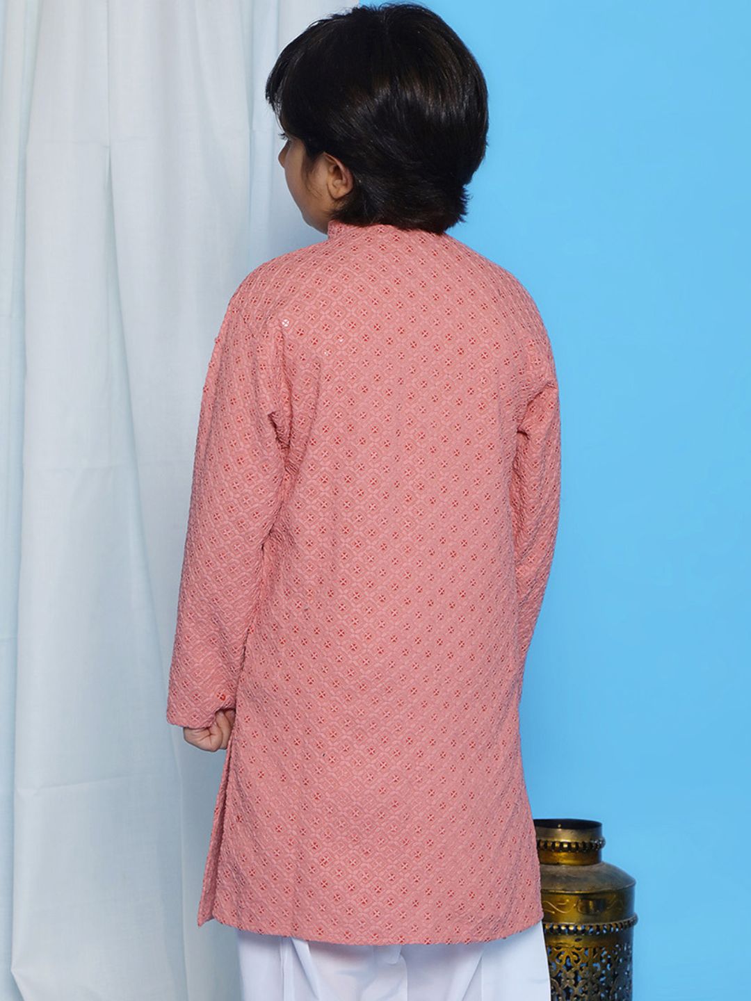PEACH Schiffli Full sleeves Embroidered Kurta for Boys - AJ Dezines