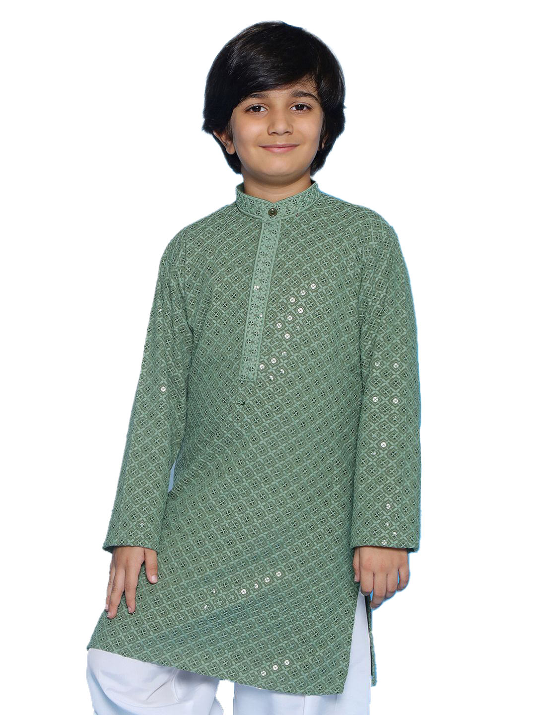 Pista Schiffli Full Sleeves Embroidered Kurta For Boys - AJ Dezines
